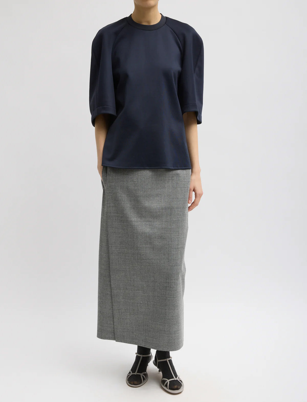 TIBI Active Knit Raglan Top in Navy