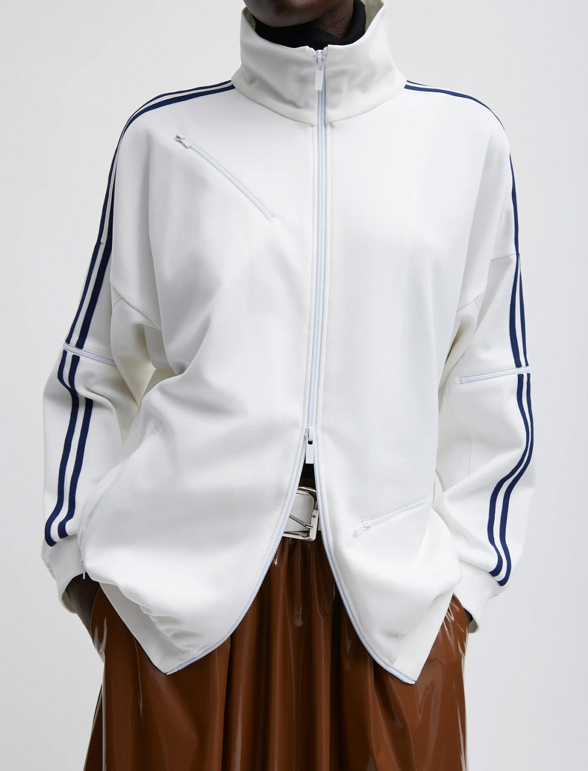 TIBI Active Knit Zipper Detailed Track Jacket in White