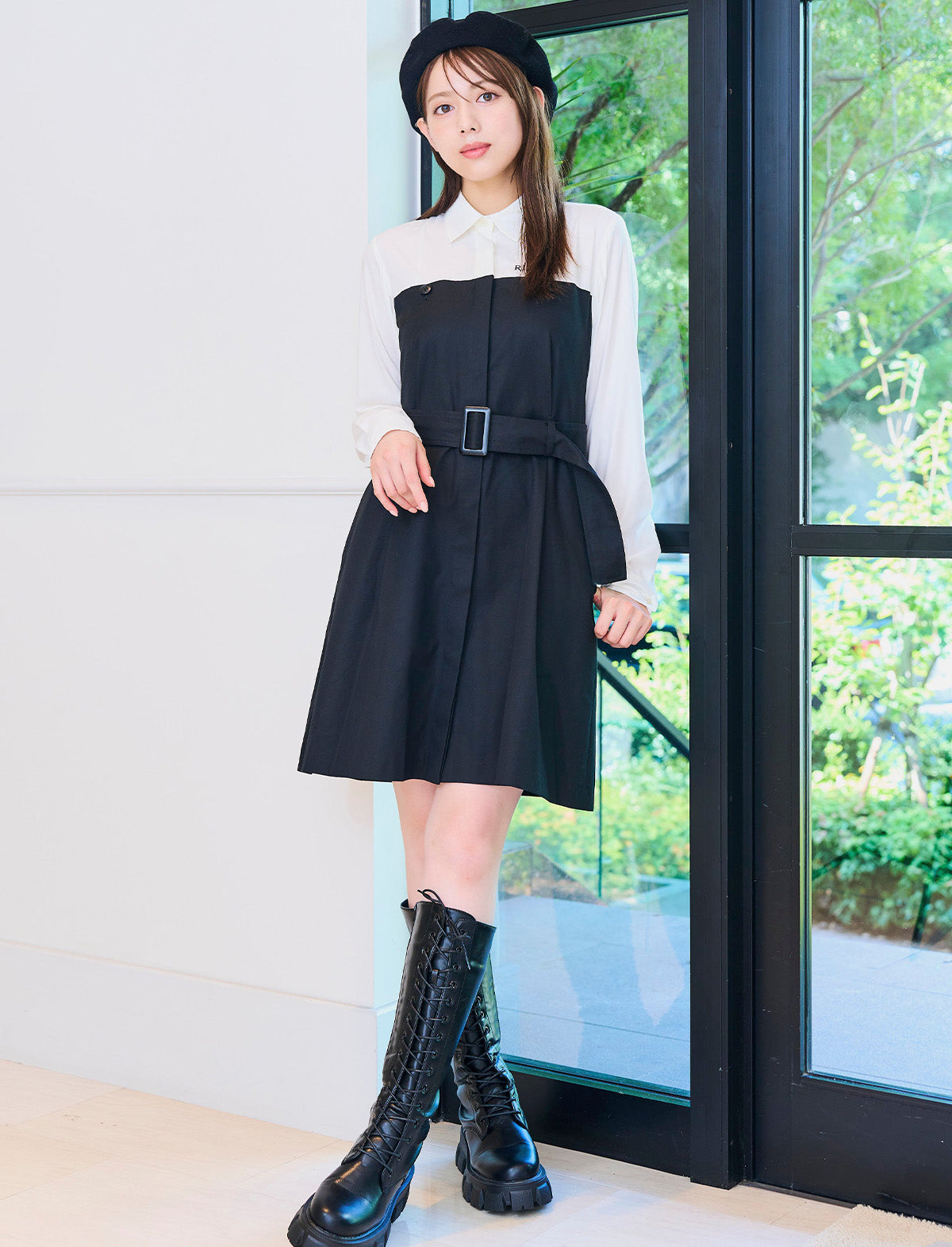 RICORD Bicolor Shirt Docking Trench Mini Dress in Black