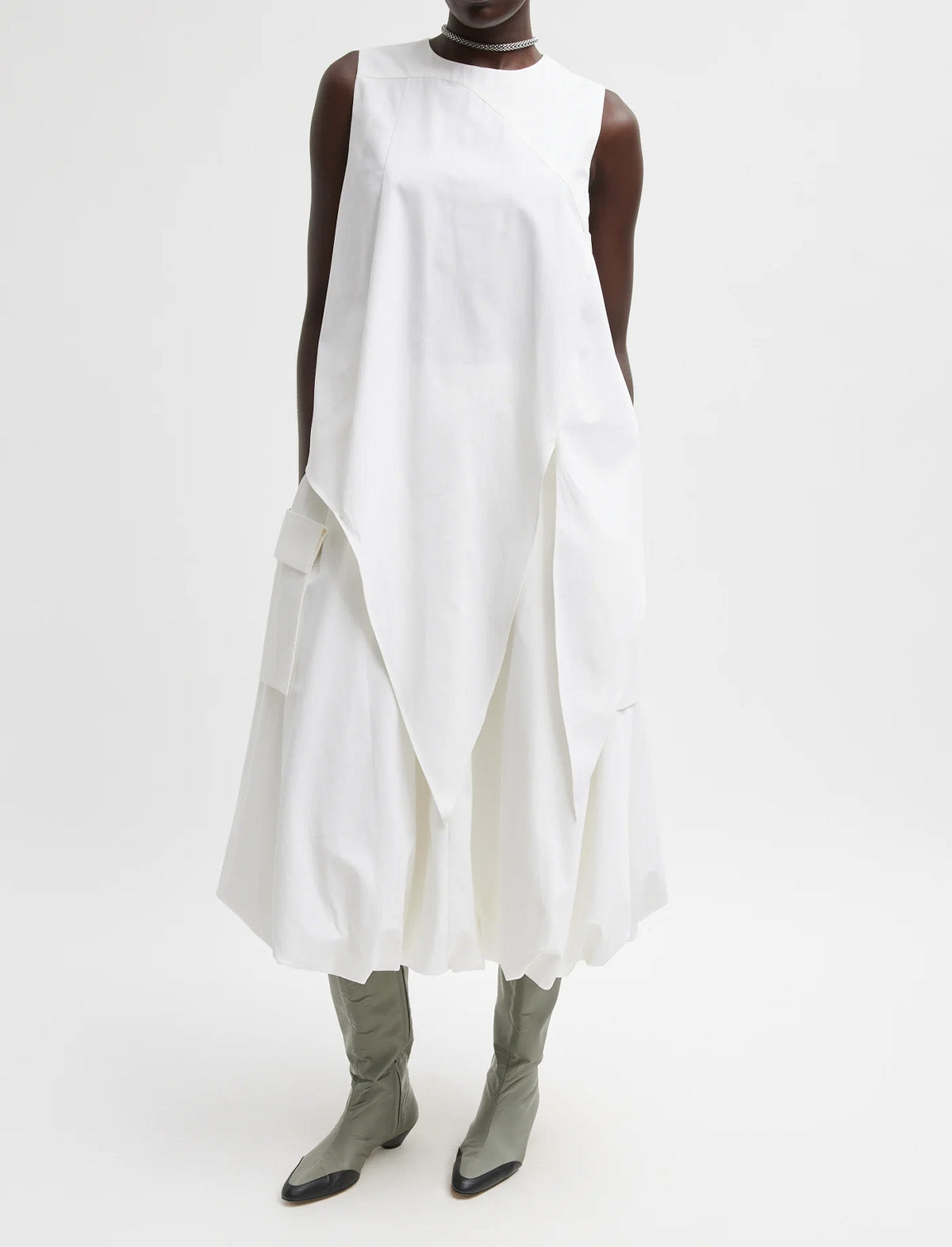 TIBI Bio Twill Bubble Skirt in Optic White