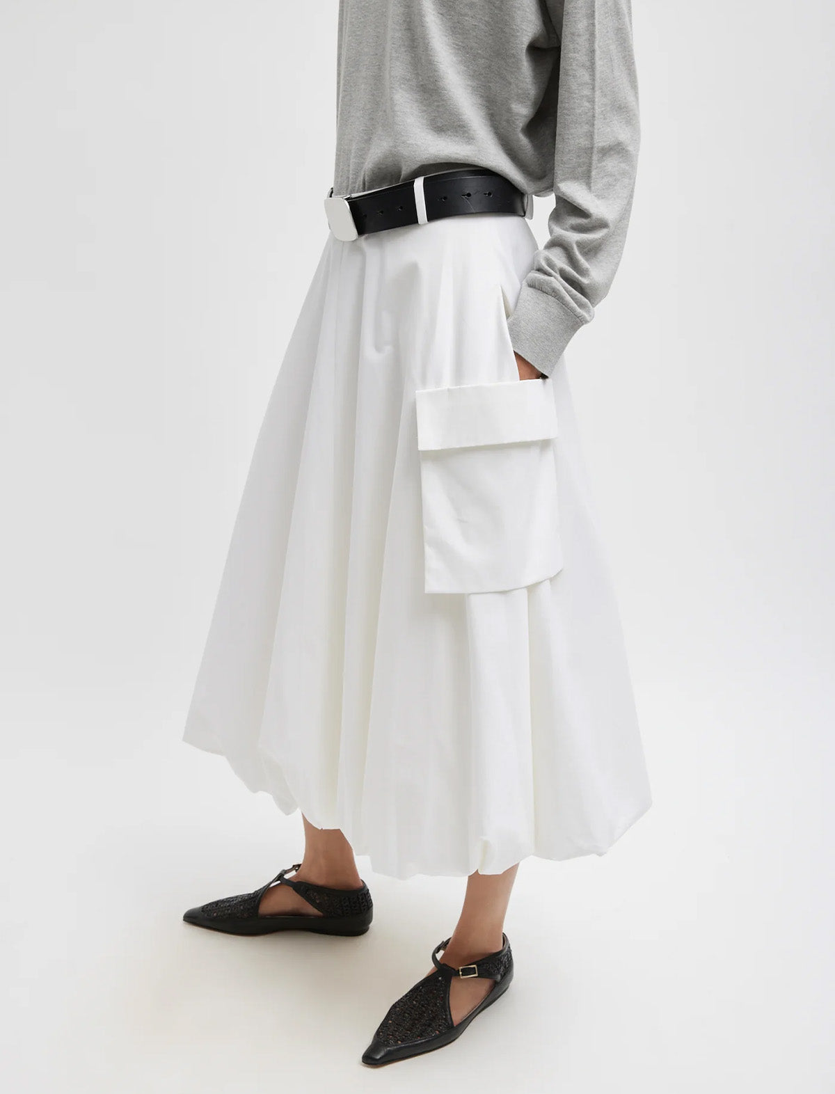 TIBI Bio Twill Bubble Skirt in Optic White