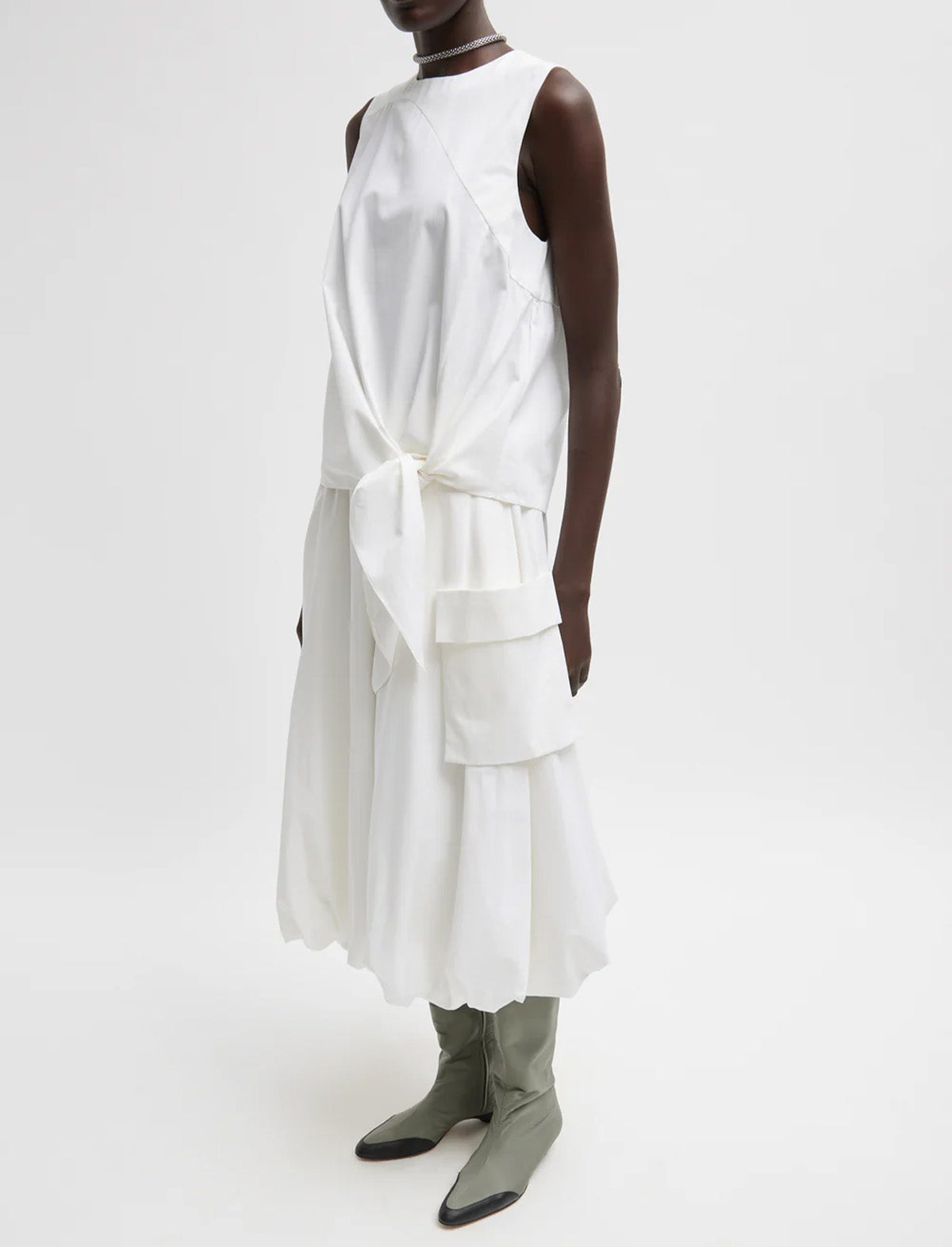 TIBI Bio Twill Bubble Skirt in Optic White