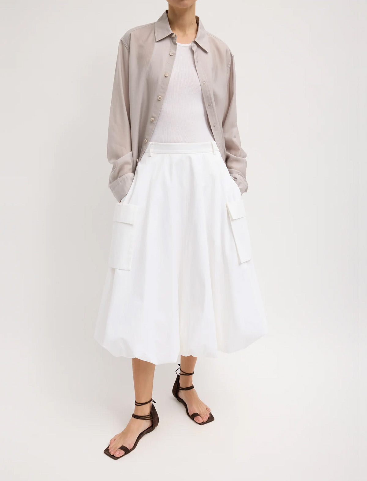 TIBI Bio Twill Bubble Skirt in Optic White