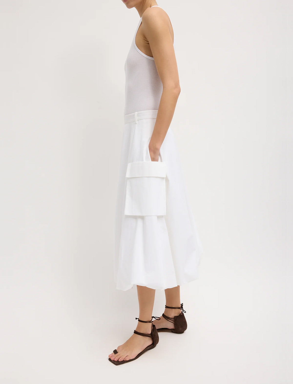 TIBI Bio Twill Bubble Skirt in Optic White