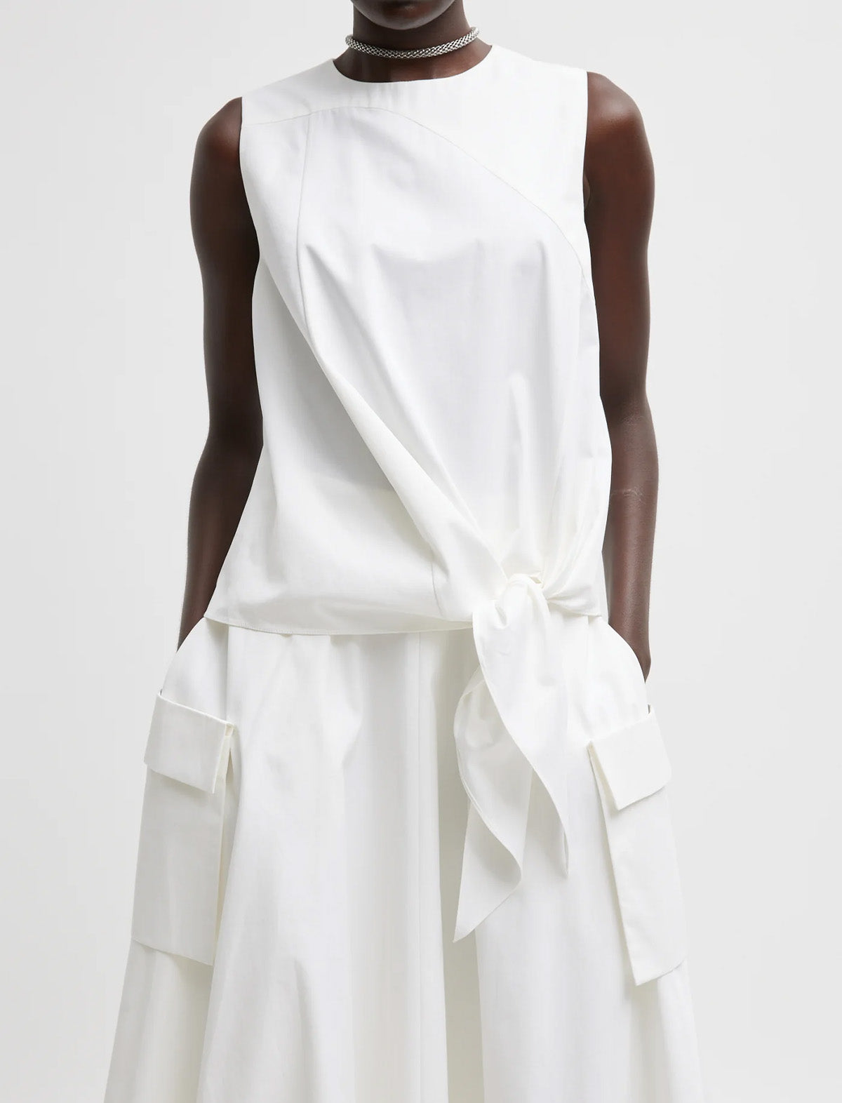 TIBI Bio Twill Easy Tie Top in Optic White