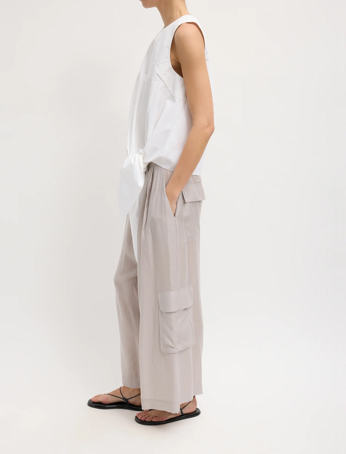 TIBI Bio Twill Easy Tie Top in Optic White