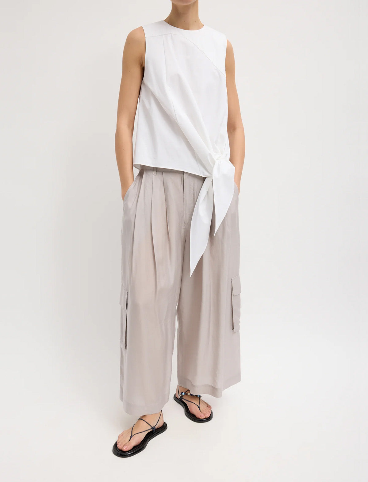 TIBI Bio Twill Easy Tie Top in Optic White