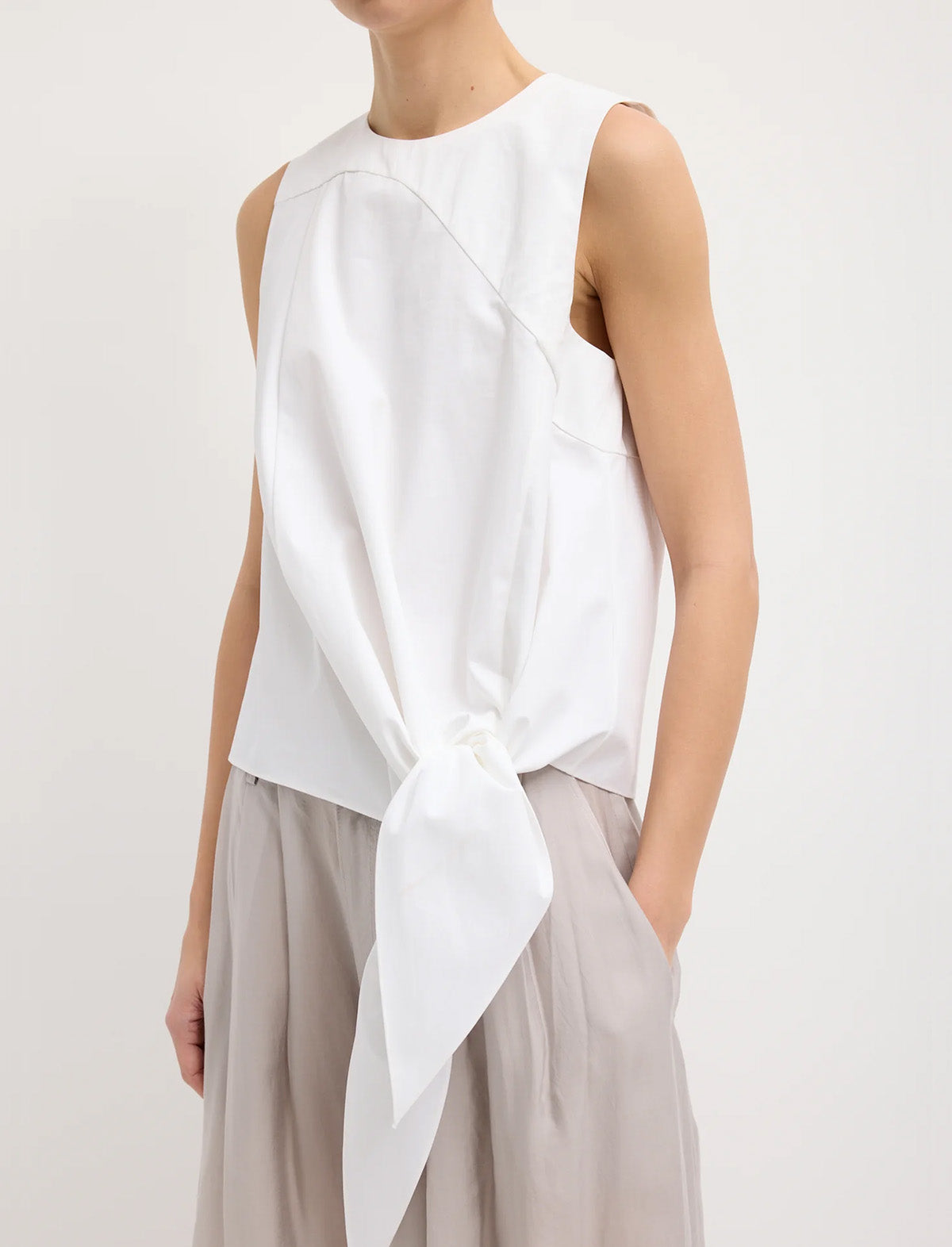 TIBI Bio Twill Easy Tie Top in Optic White