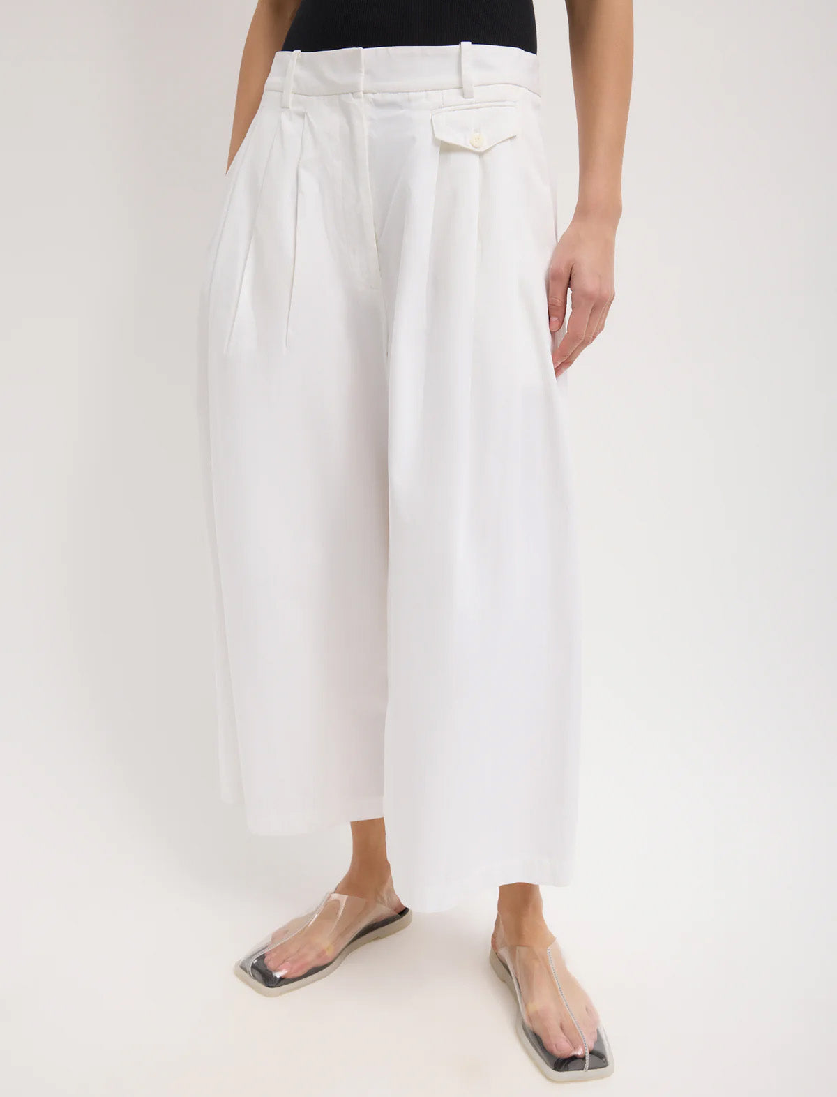 TIBI Bio Twill Triple Pleat Cropped Pant in Optic White