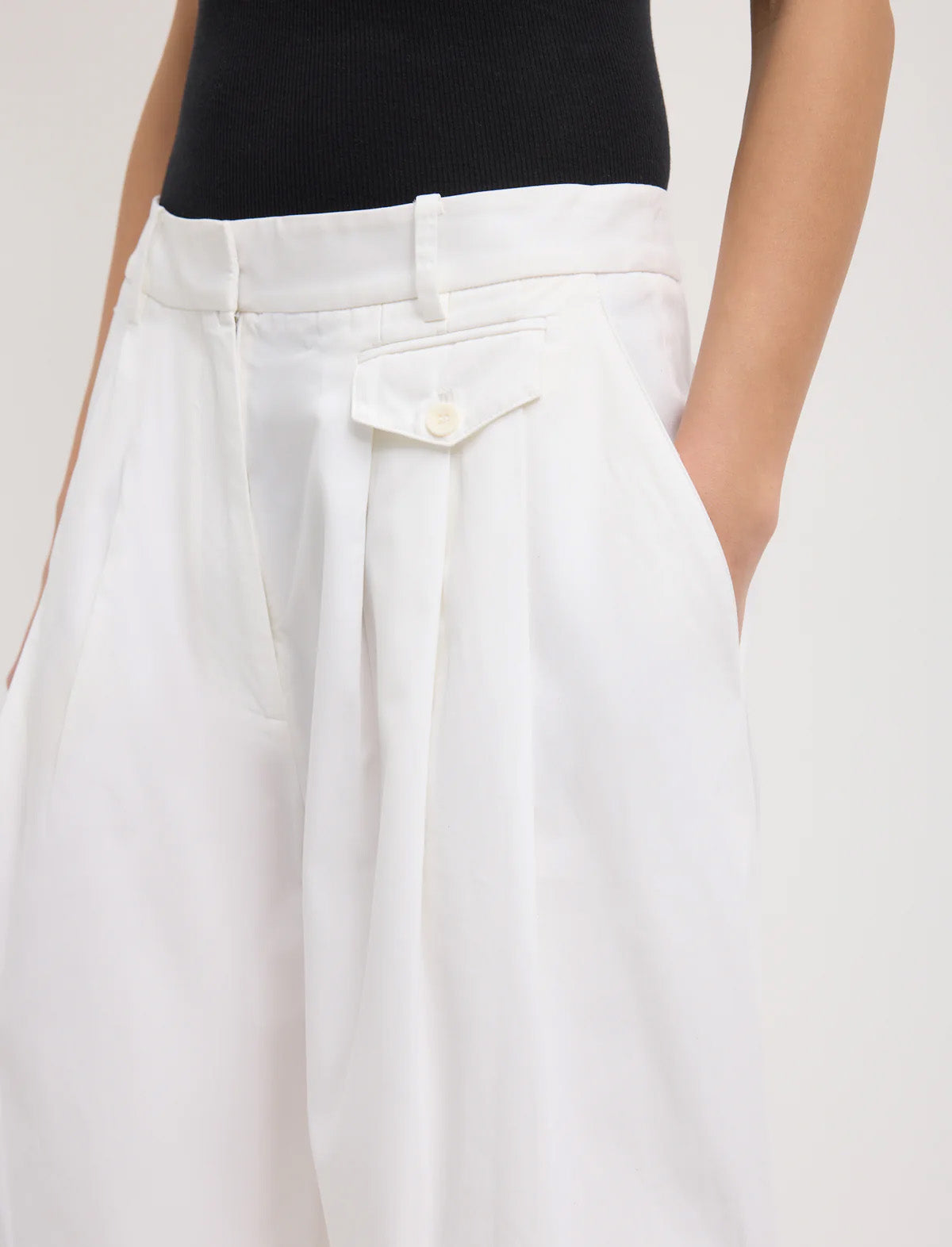 TIBI Bio Twill Triple Pleat Cropped Pant in Optic White