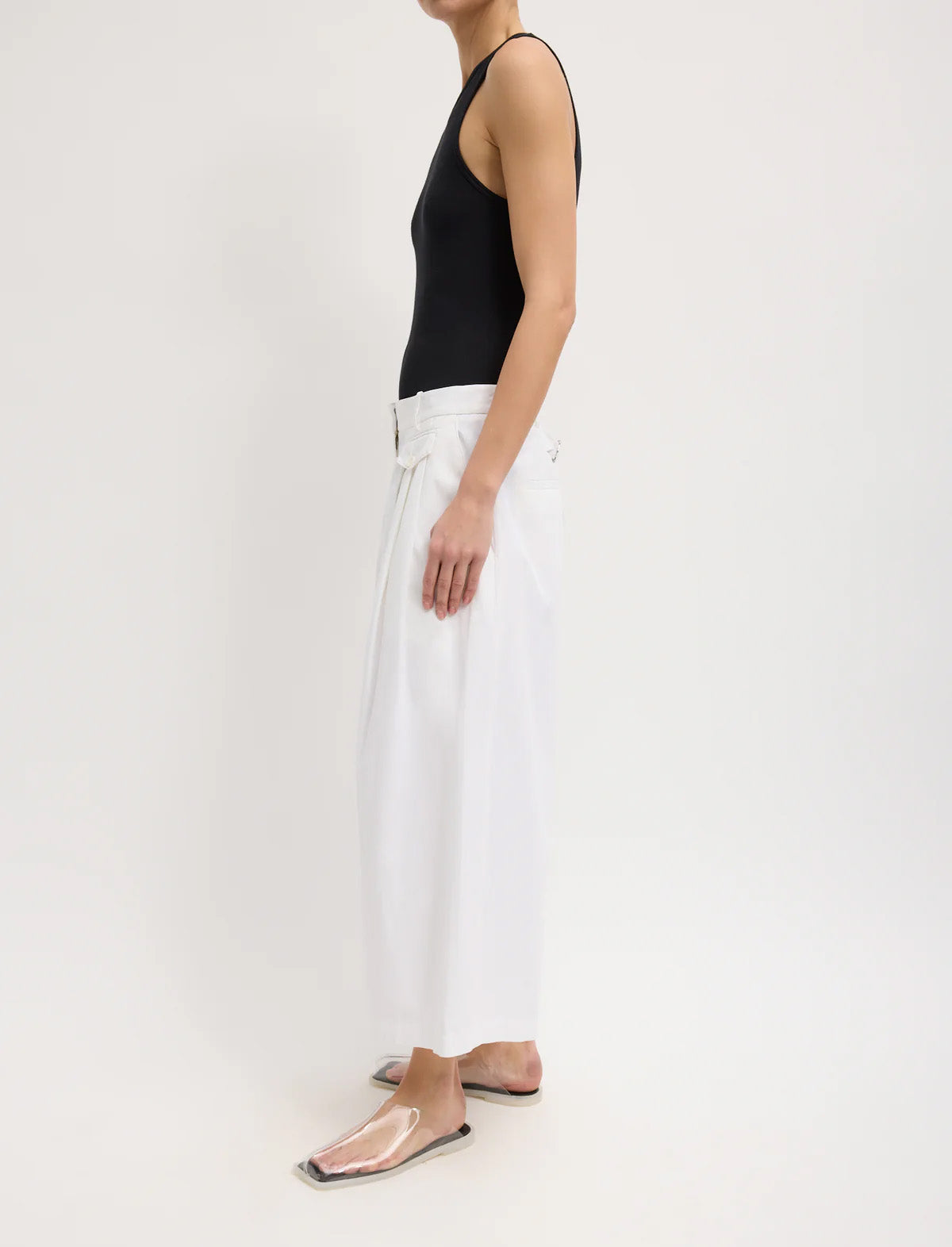 TIBI Bio Twill Triple Pleat Cropped Pant in Optic White