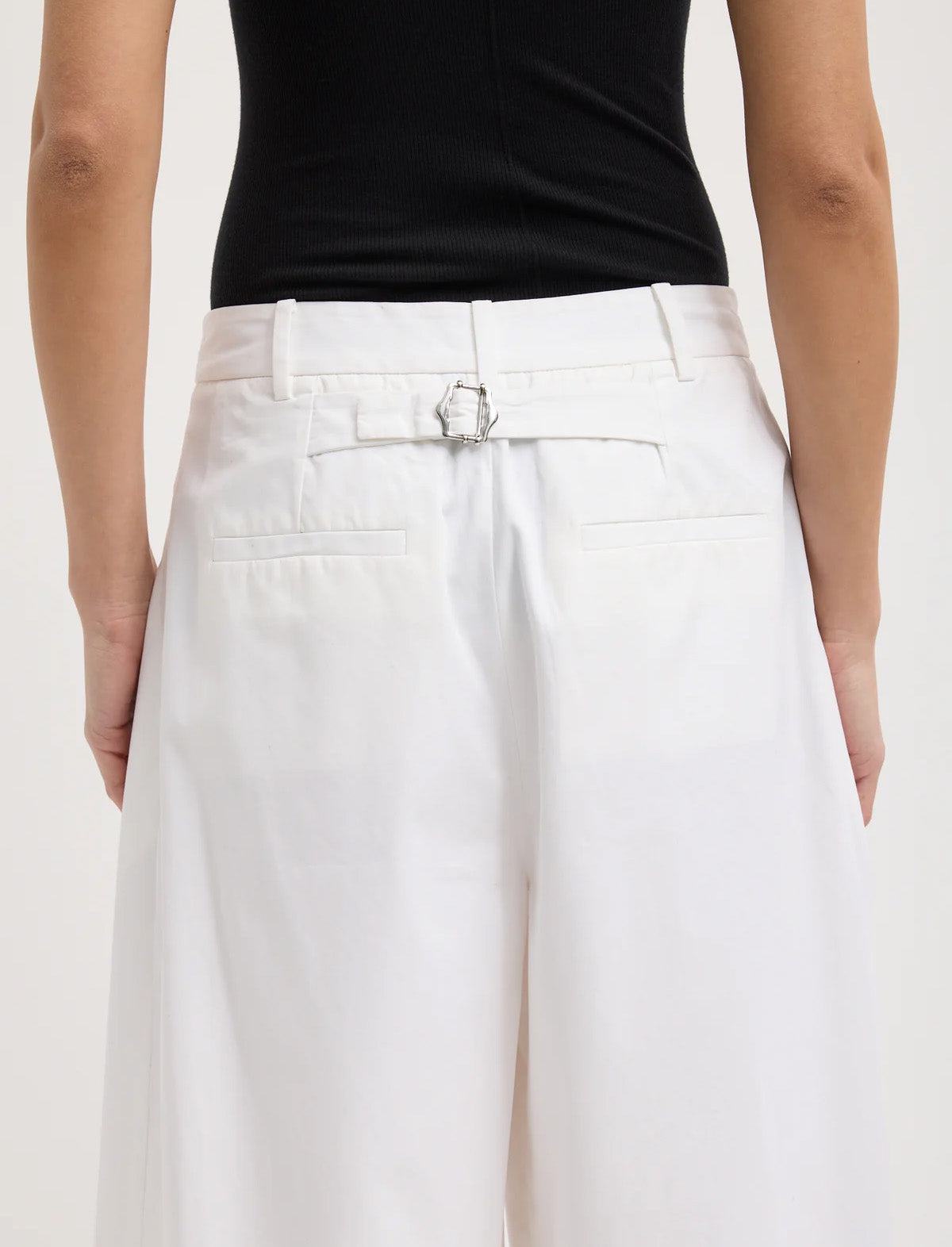 TIBI Bio Twill Triple Pleat Cropped Pant in Optic White