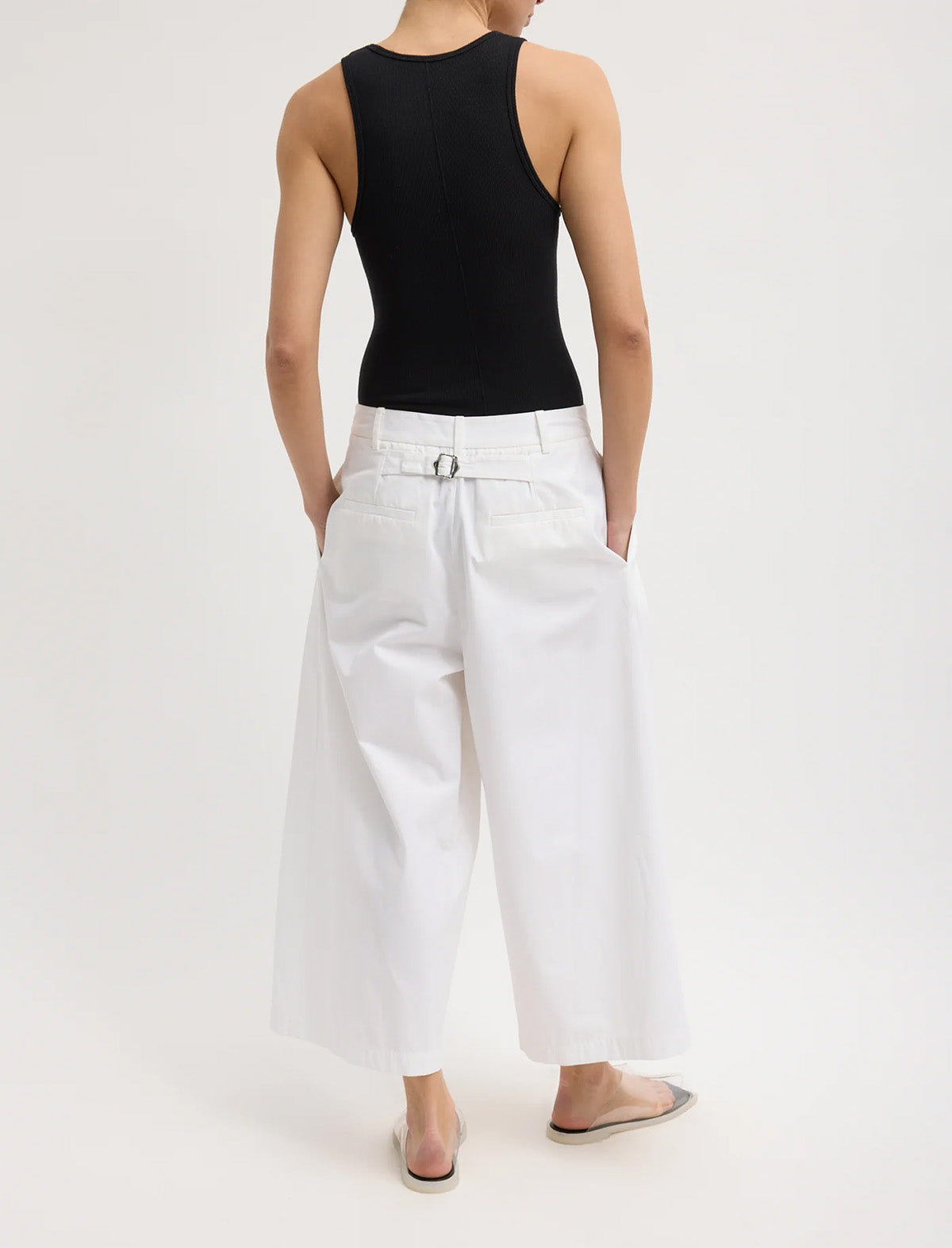TIBI Bio Twill Triple Pleat Cropped Pant in Optic White