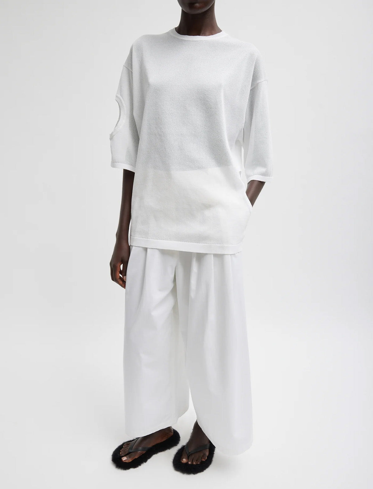 TIBI Bio Twill Triple Pleat Cropped Pant in Optic White