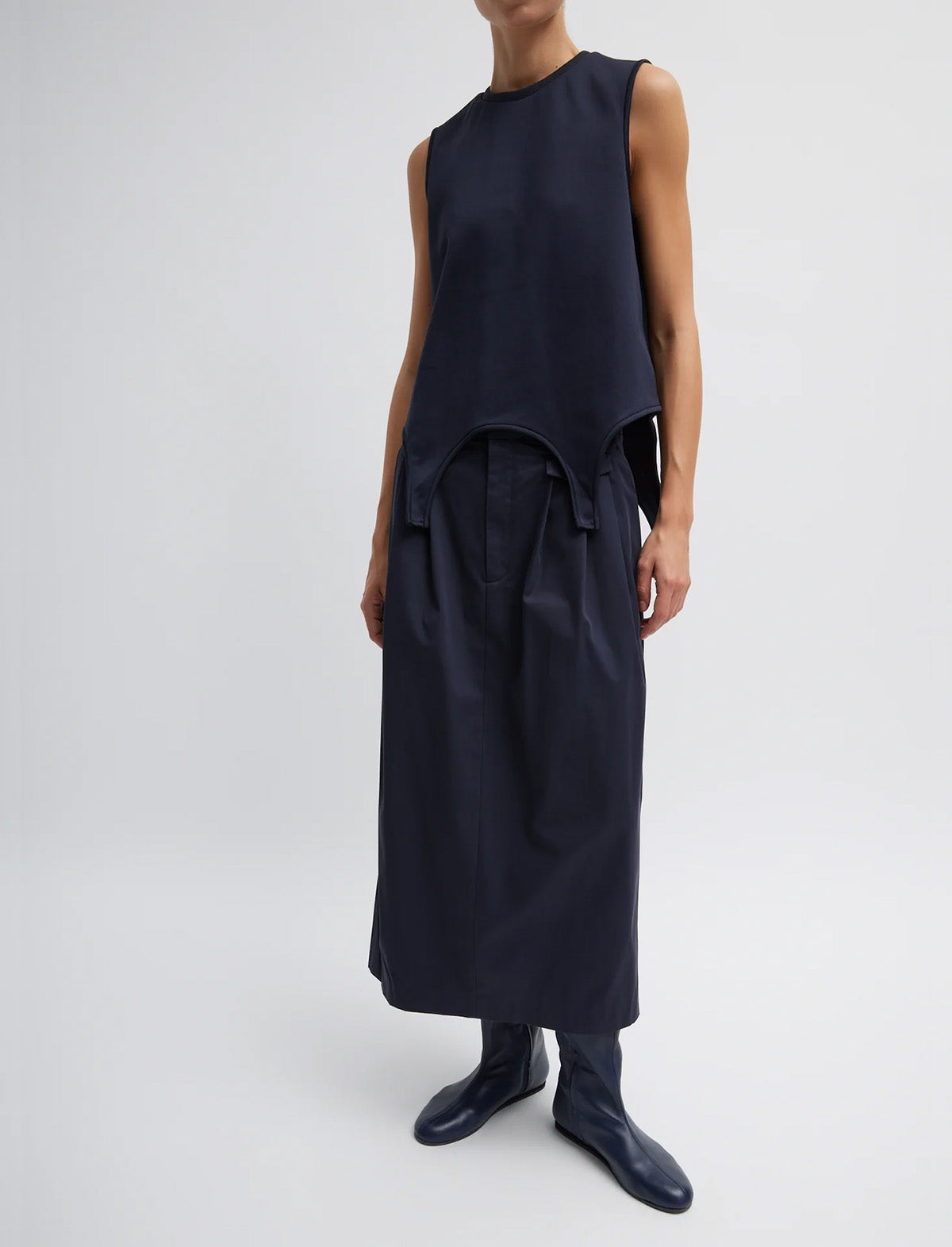 TIBI Bio Twill Triple Pleat Skirt in Dark Navy