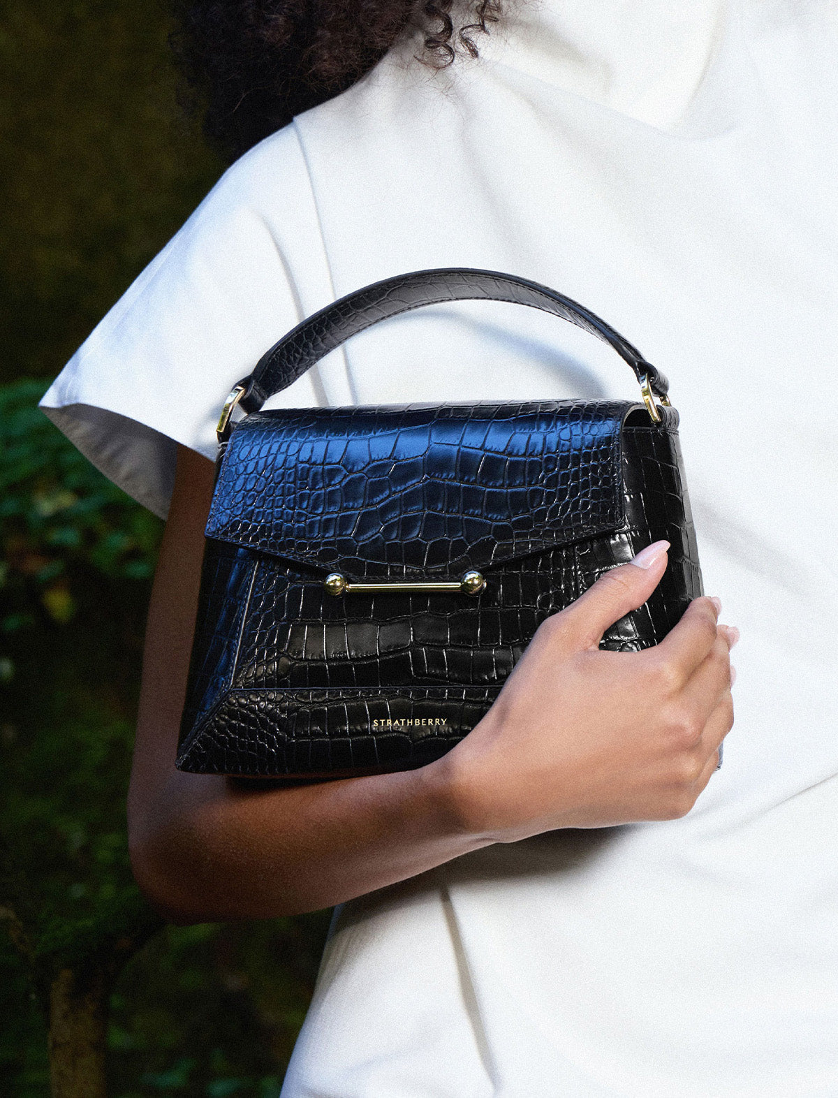 STRATHBERRY Mosaic Bag in Embossed Croc Black