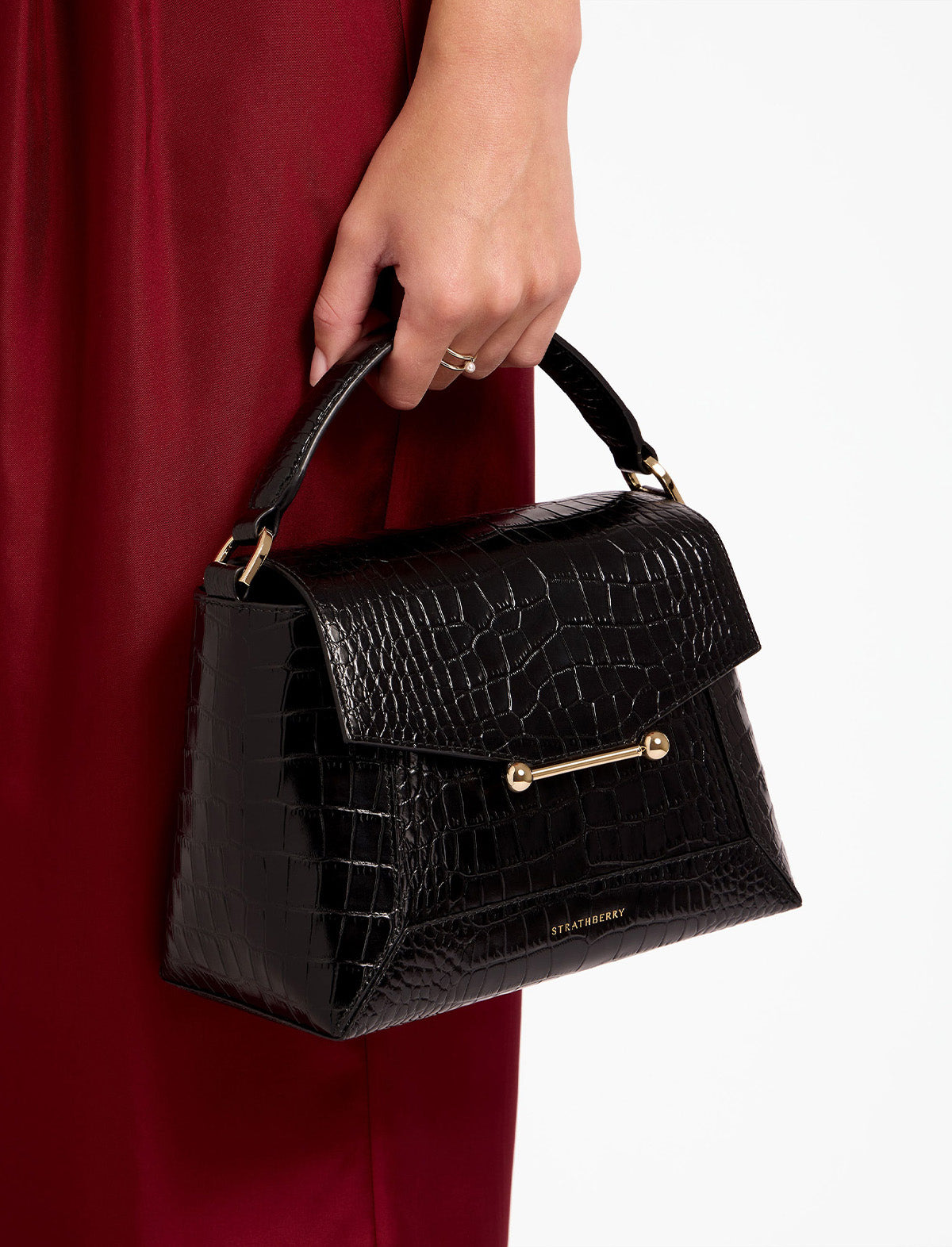 STRATHBERRY Mosaic Bag in Embossed Croc Black