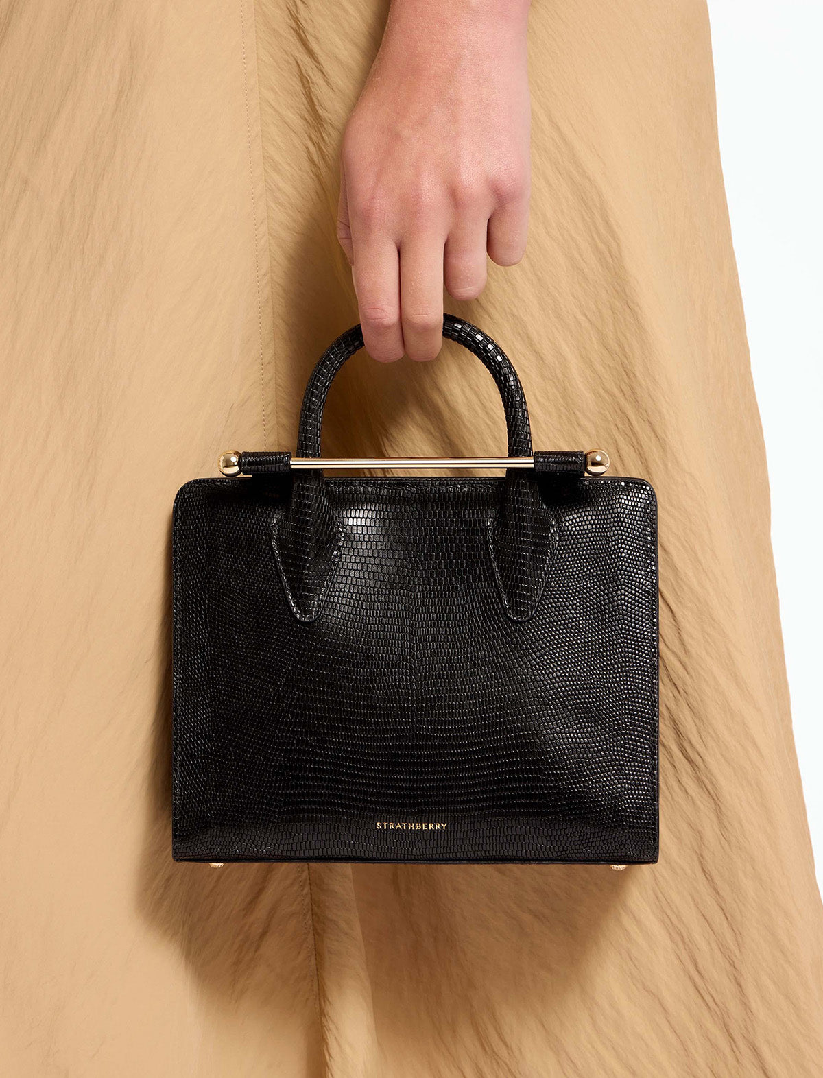 STRATHBERRY Mini Tote Bag in Embossed Lizard Black