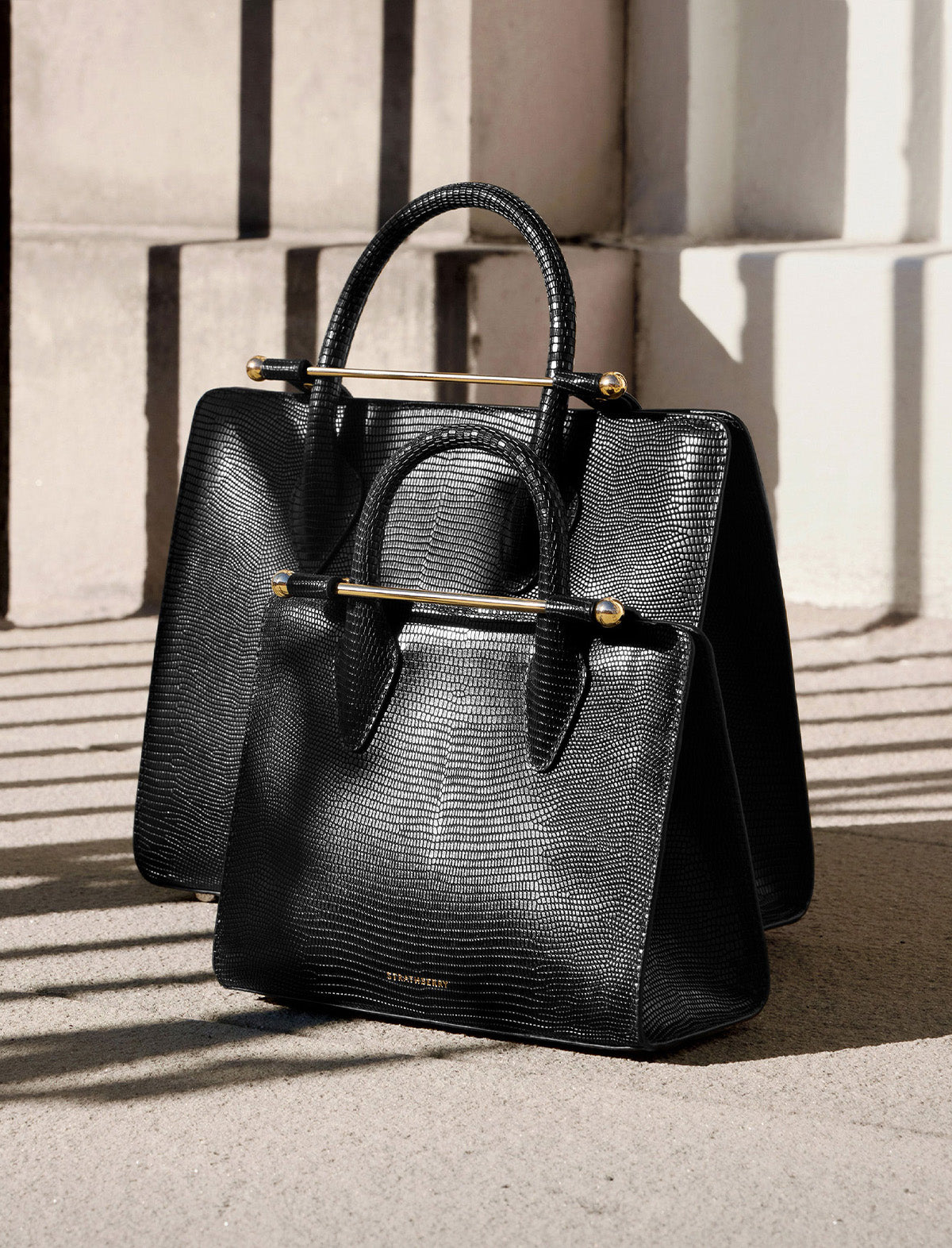 STRATHBERRY Mini Tote Bag in Embossed Lizard Black