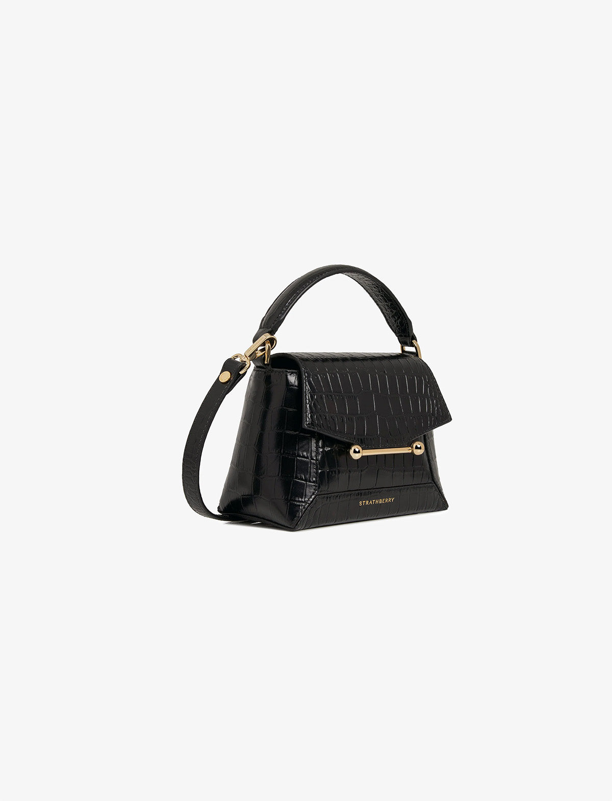 STRATHBERRY Mosaic Nano Bag in Embossed Croc Black