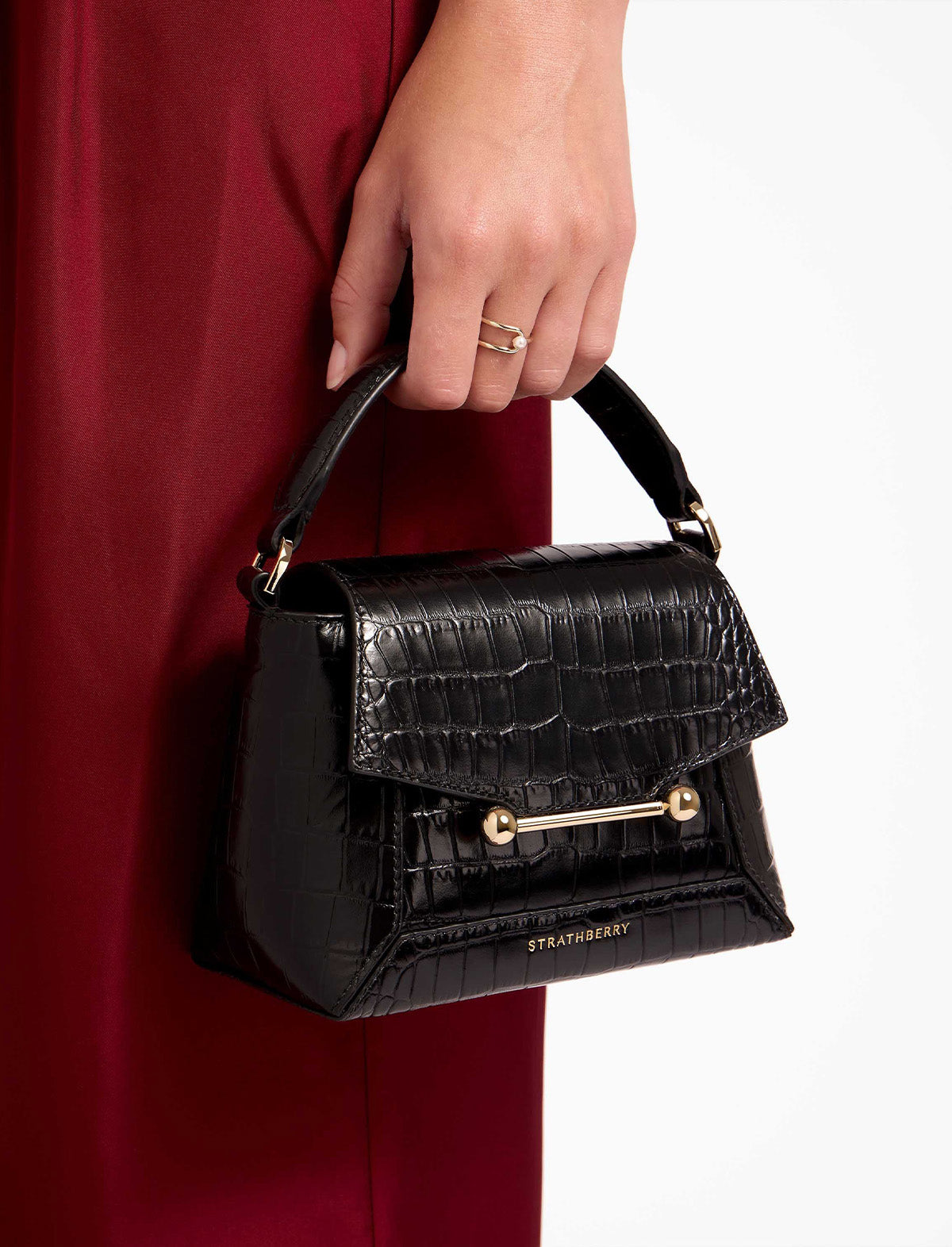 STRATHBERRY Mosaic Nano Bag in Embossed Croc Black