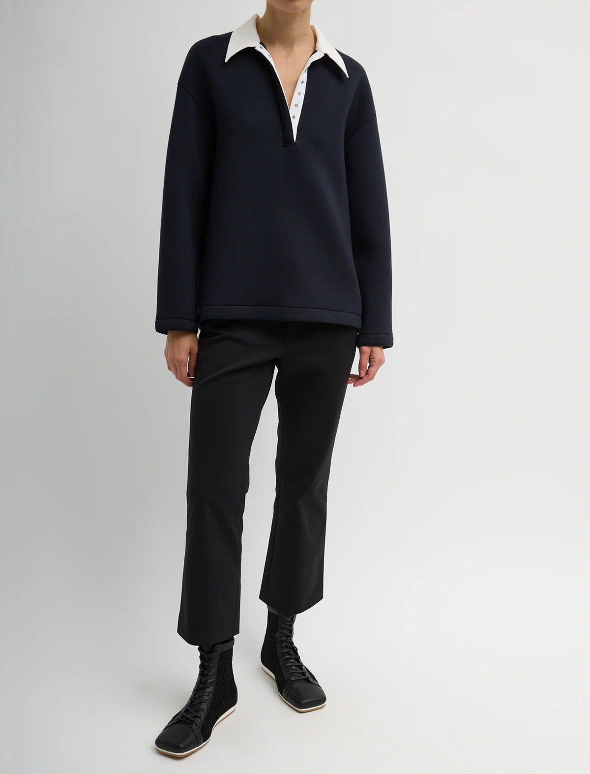 TIBI Bonded Viscose Sculpted Polo in Dark Navy