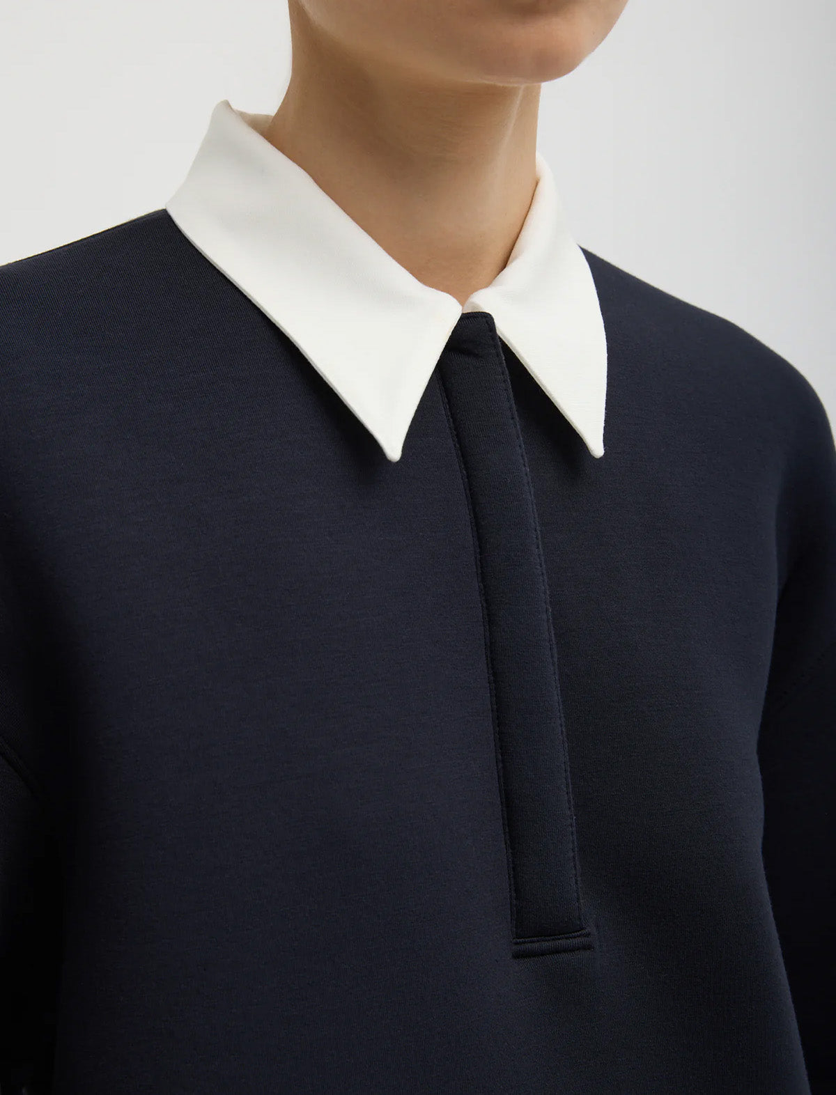 TIBI Bonded Viscose Sculpted Polo in Dark Navy