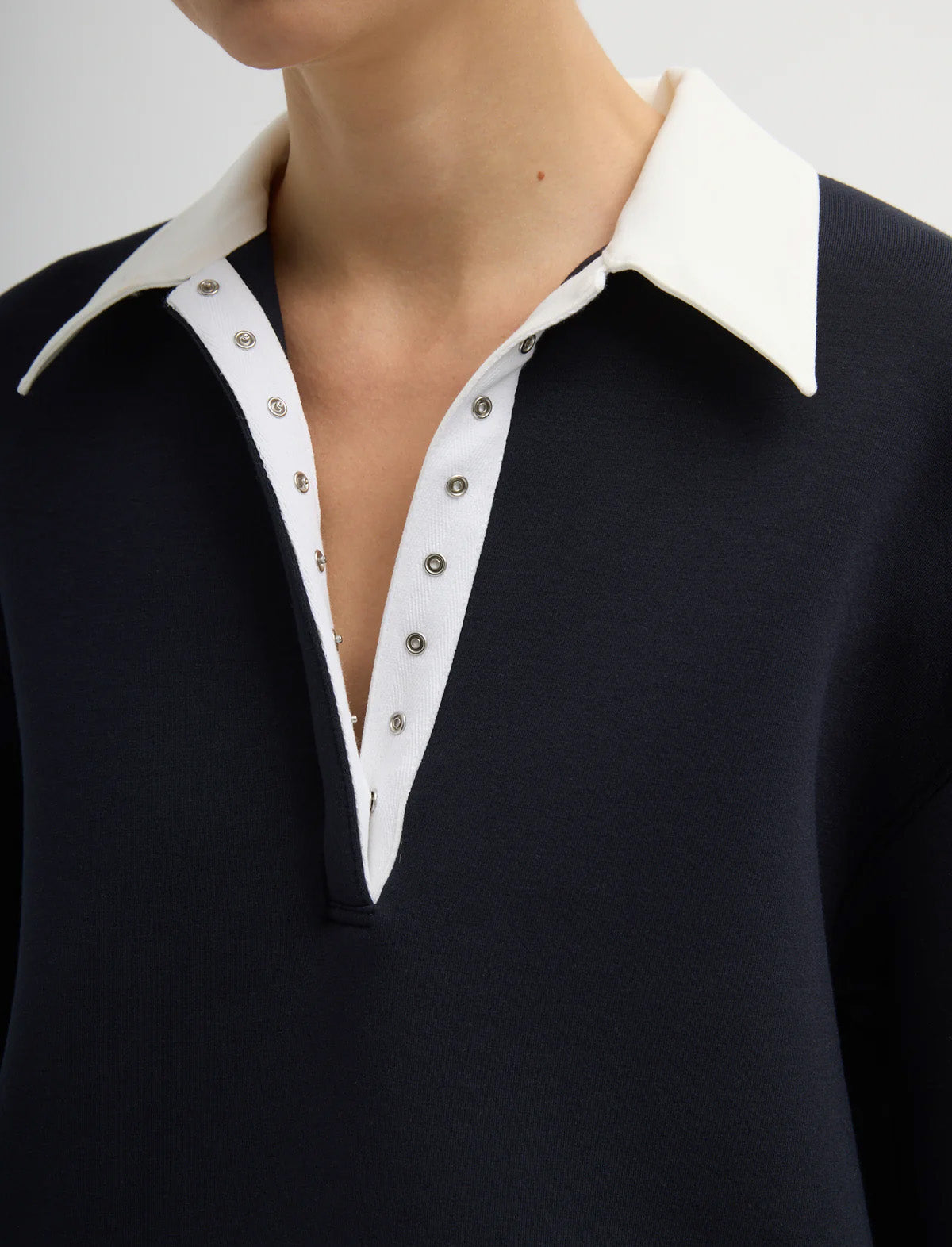 TIBI Bonded Viscose Sculpted Polo in Dark Navy