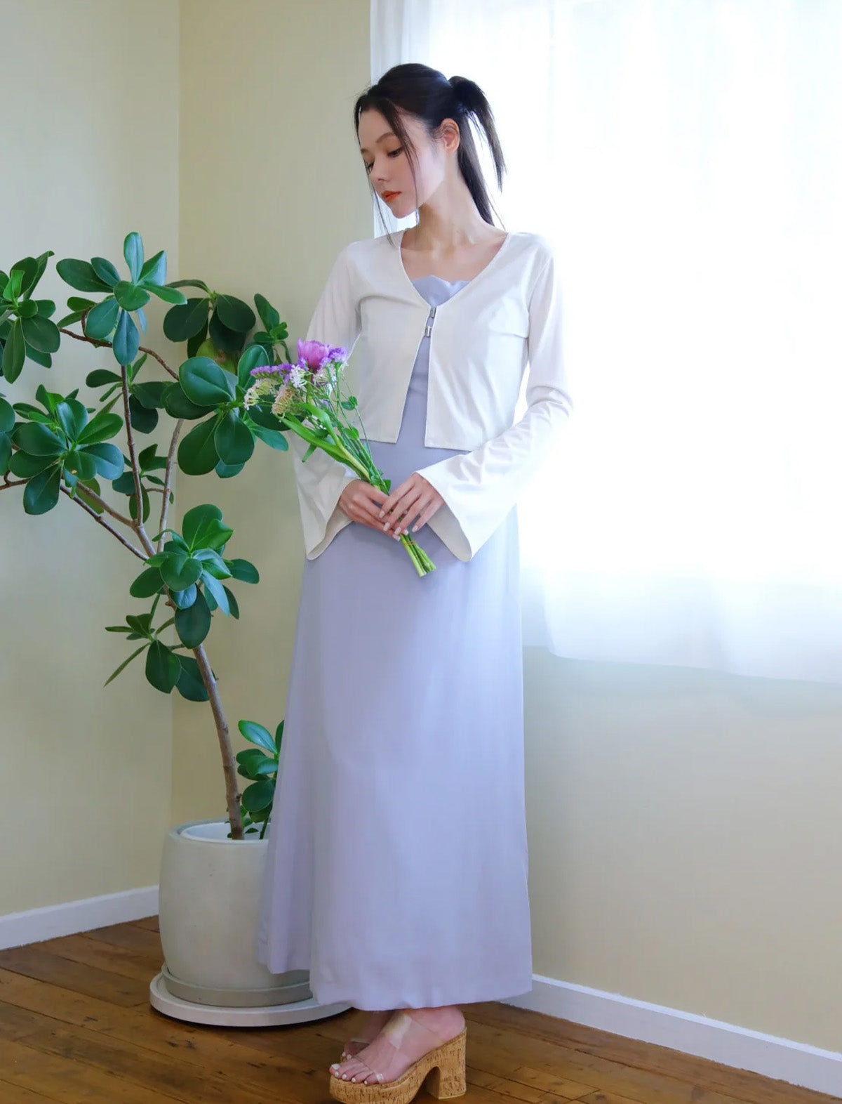 RICORD Cami Dress With Cardigan in Light Blue