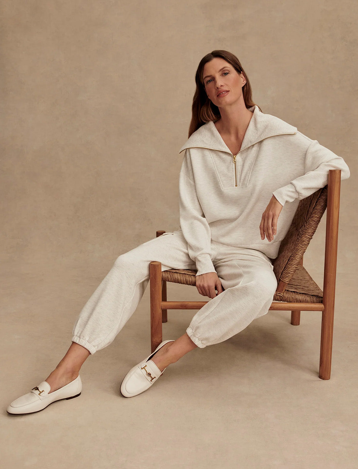 VARLEY Catherine Half-Zip Sweat in Ivory Marl