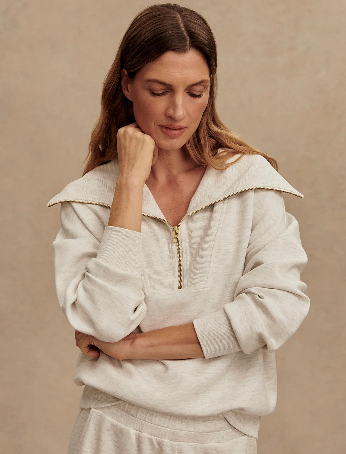 VARLEY Catherine Half-Zip Sweat in Ivory Marl