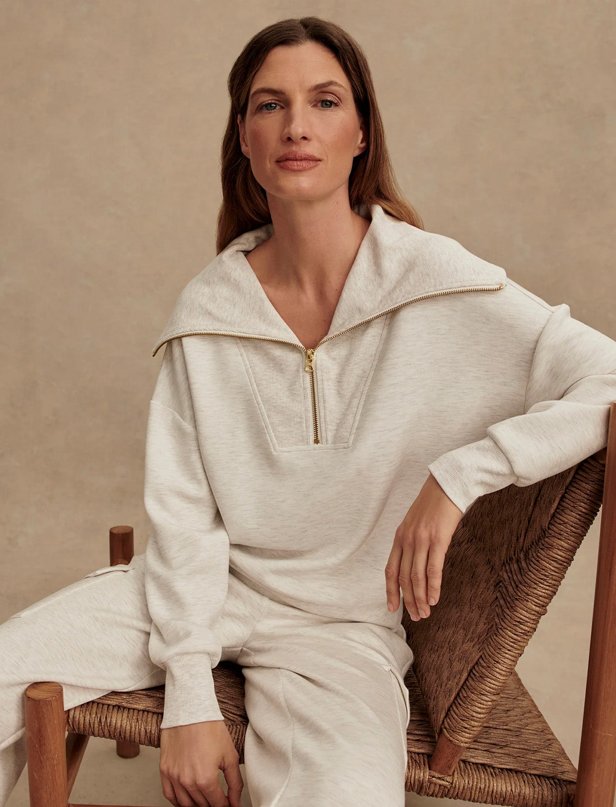 VARLEY Catherine Half-Zip Sweat in Ivory Marl