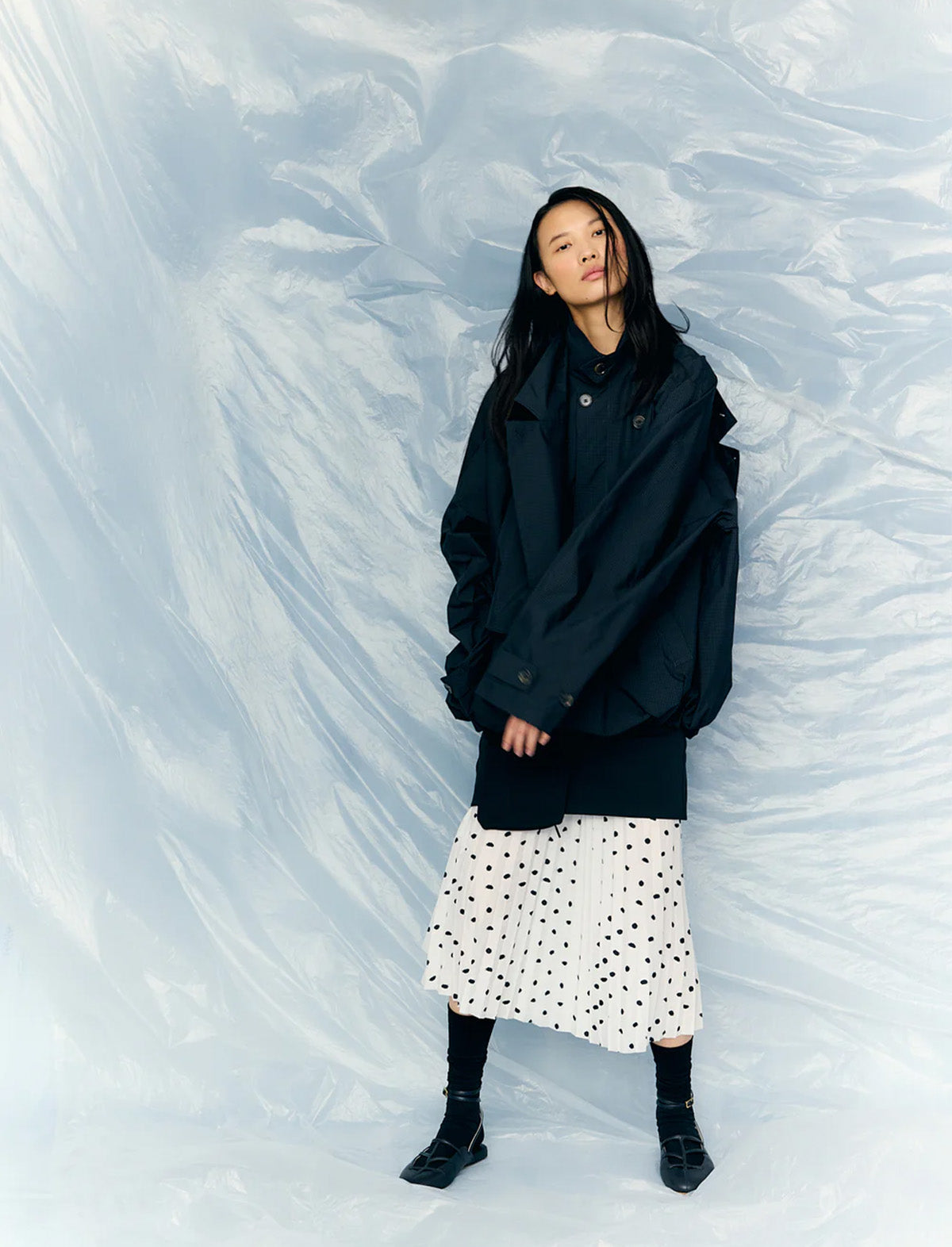 TIBI Charles Menswear Trench Anorak in Navy Multi