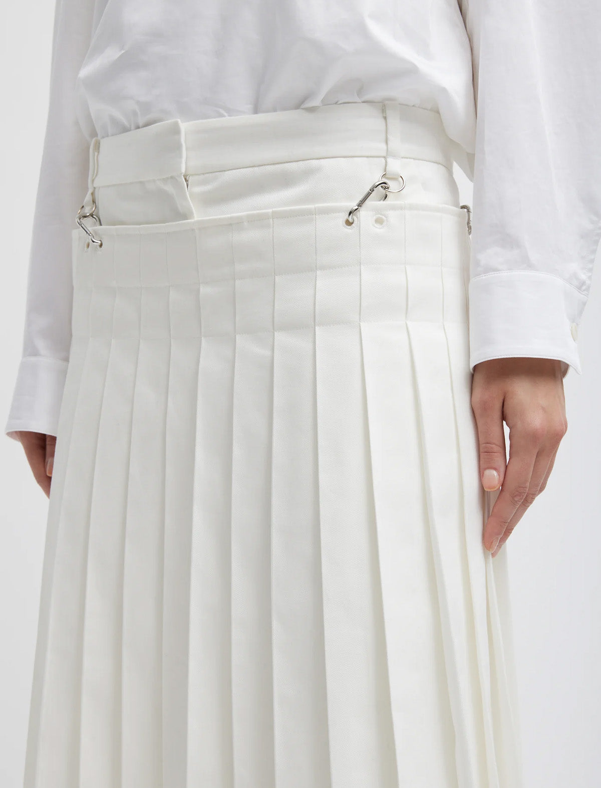 TIBI Chino Convertible Pleated Skirt in White