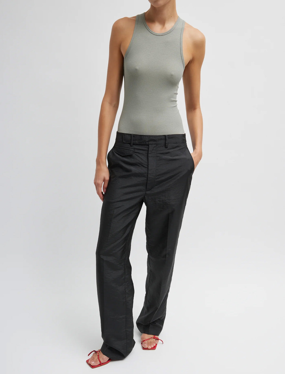 TIBI Circular Fine Rib T-Shirt Tank in Pumice Grey