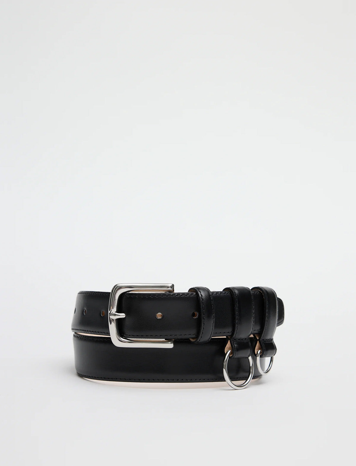 TIBI Classic Ring Hardware Leather Belt in Black