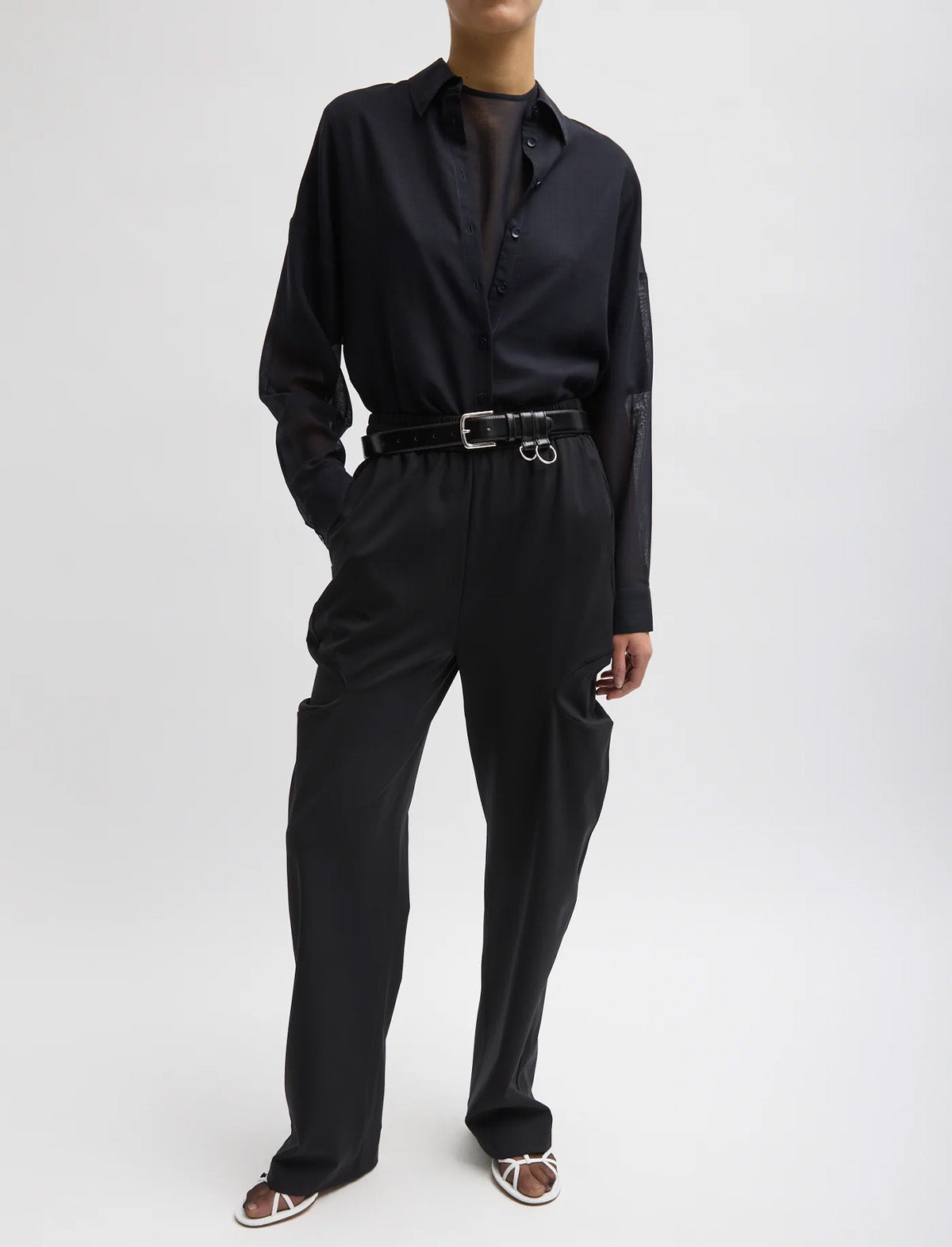 TIBI Classic Ring Hardware Leather Belt in Black