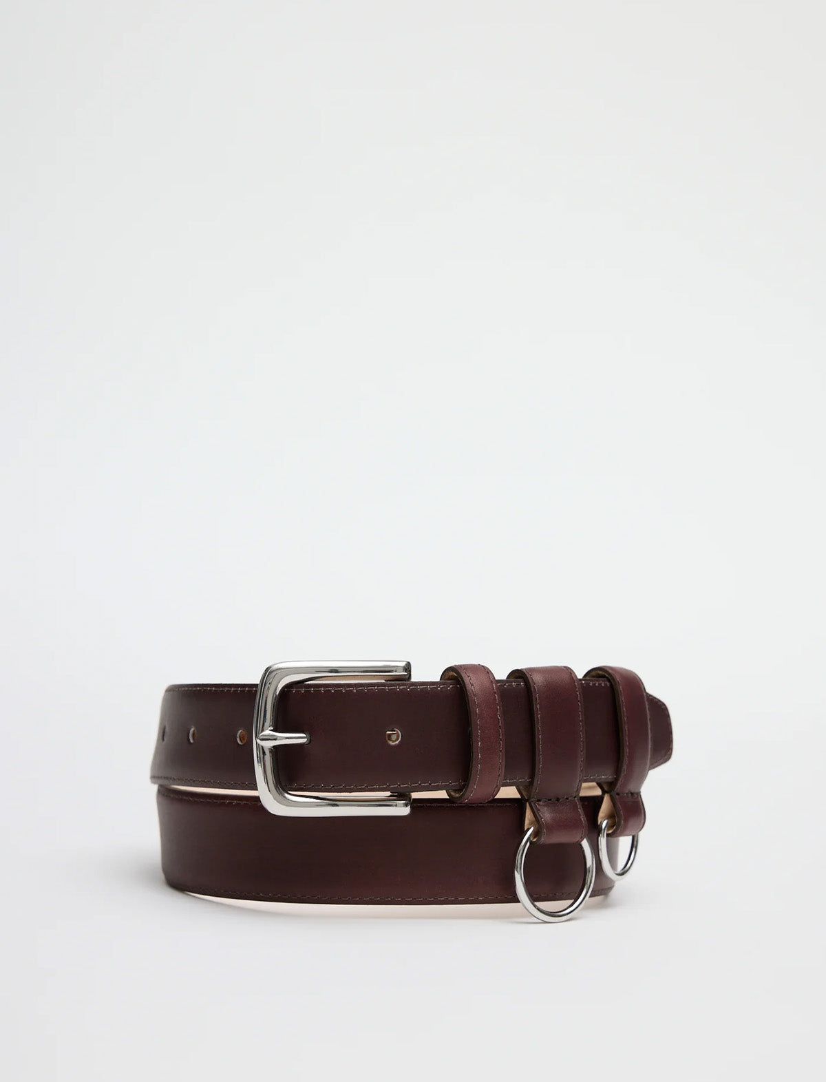 TIBI Classic Ring Hardware Leather Belt in Burgundy