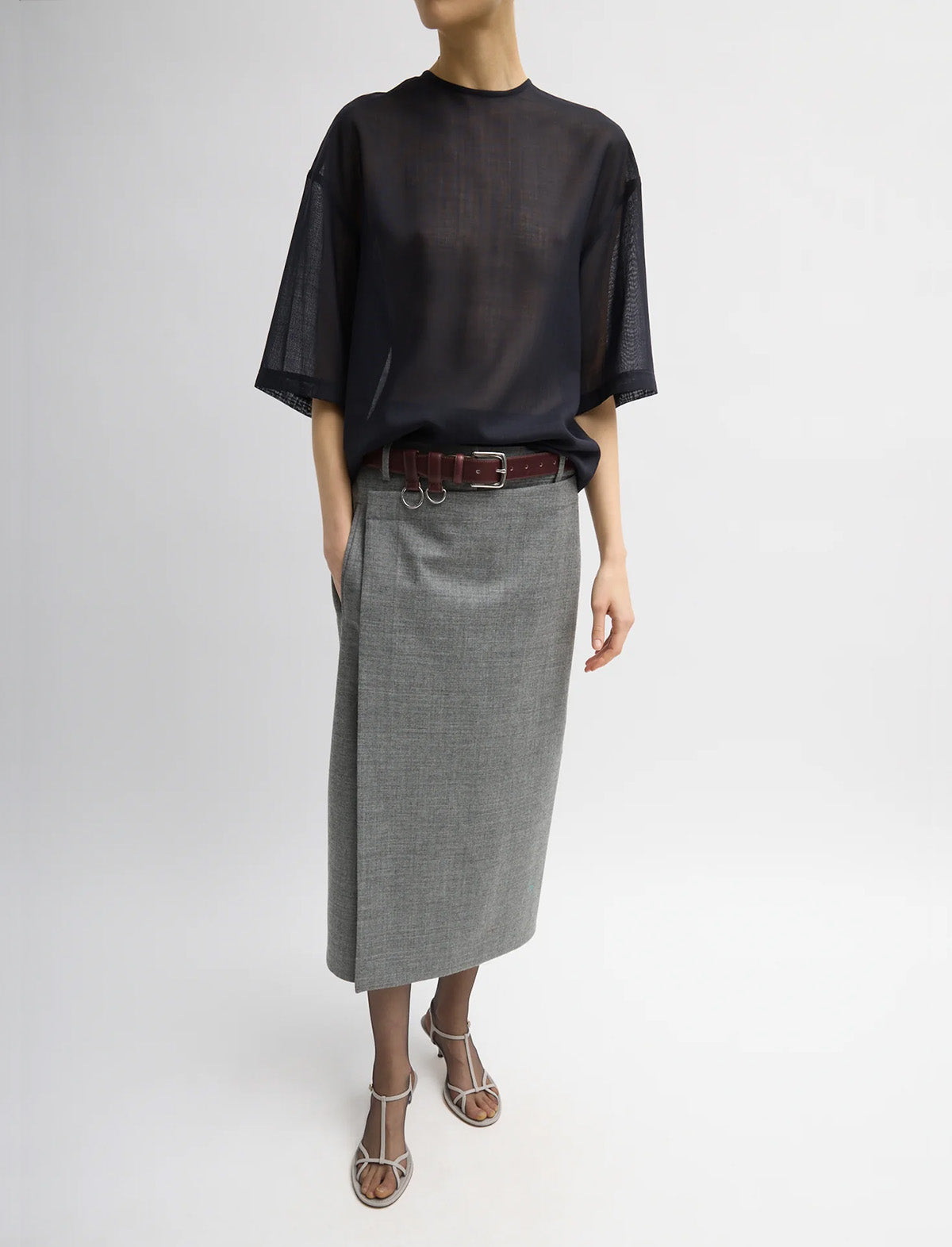 TIBI Classic Ring Hardware Leather Belt in Burgundy
