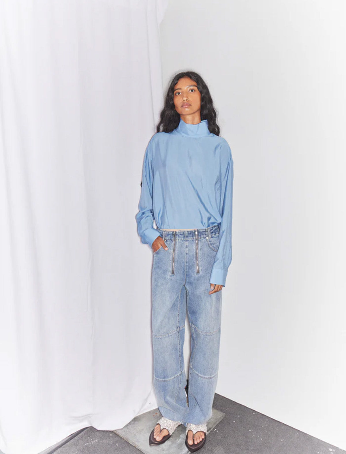 TIBI Classic Wash Denim Fischer Jean in Classic Blue