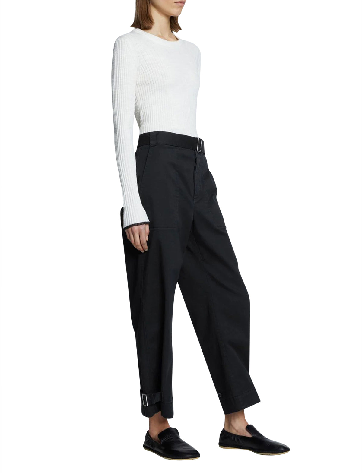 PROENZA SCHOULER WHITE LABEL Cotton Twill Tapered Pants in Black