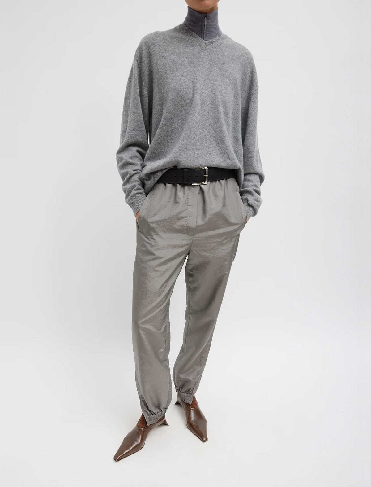 TIBI Crispy Nylon Kat Jogger in Grey