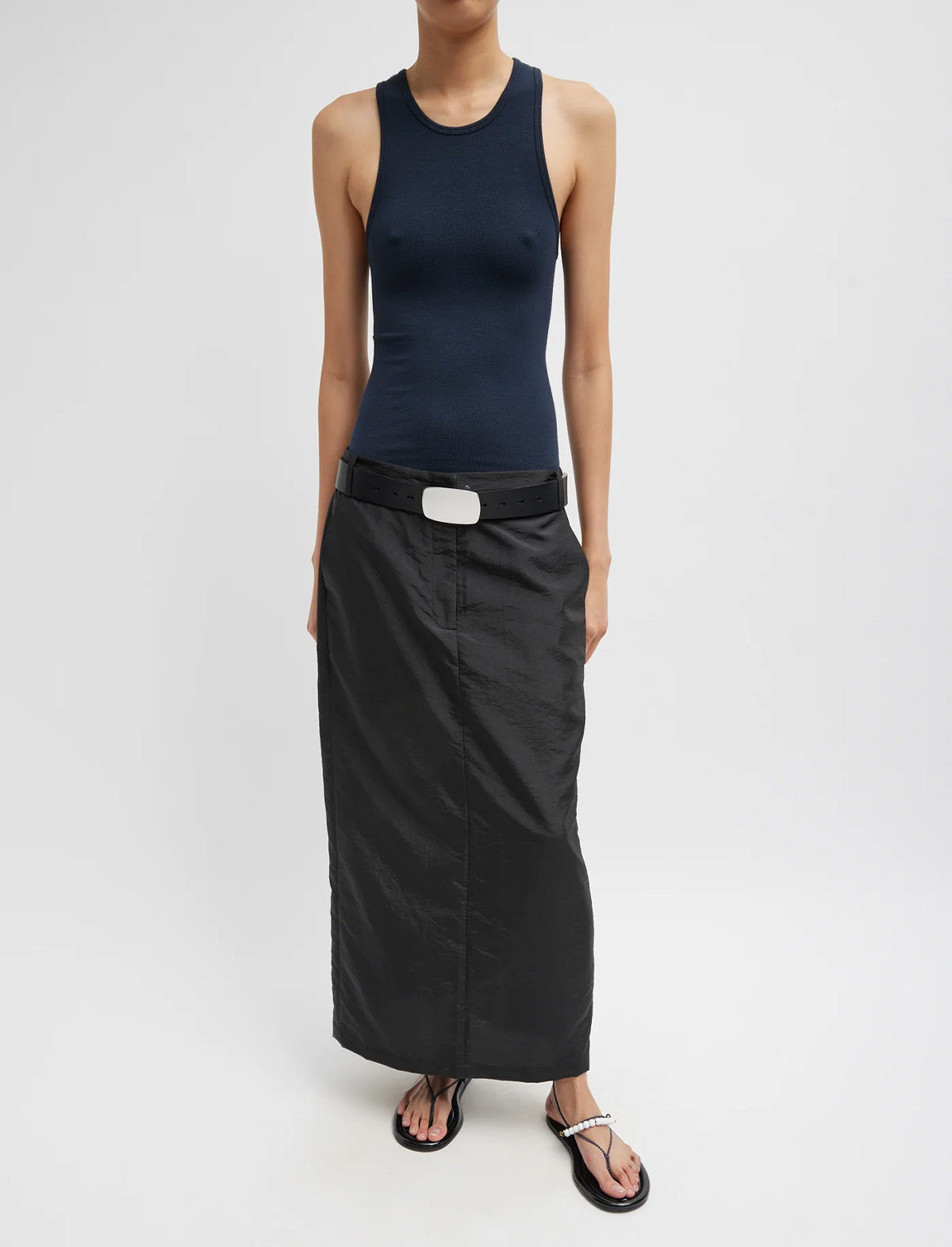 TIBI Crispy Nylon Maxi Skirt in Black