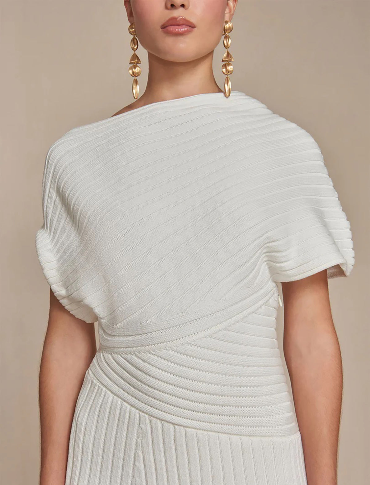 CULT GAIA Naunet Asymmetrical Knit Dress in Off White