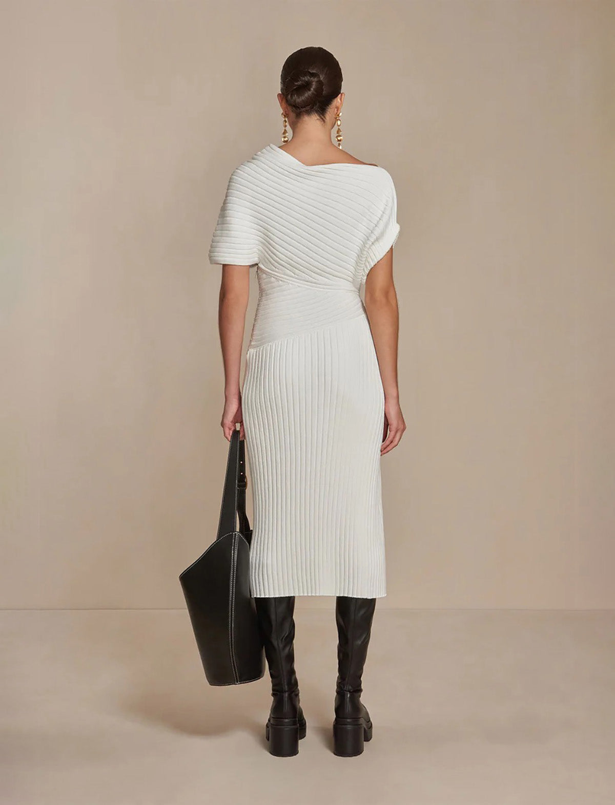 CULT GAIA Naunet Asymmetrical Knit Dress in Off White