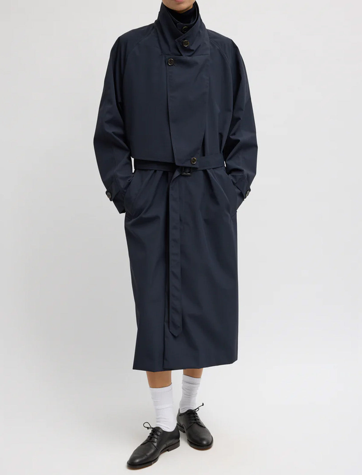 TIBI Double Collar Frank Trench in Navy