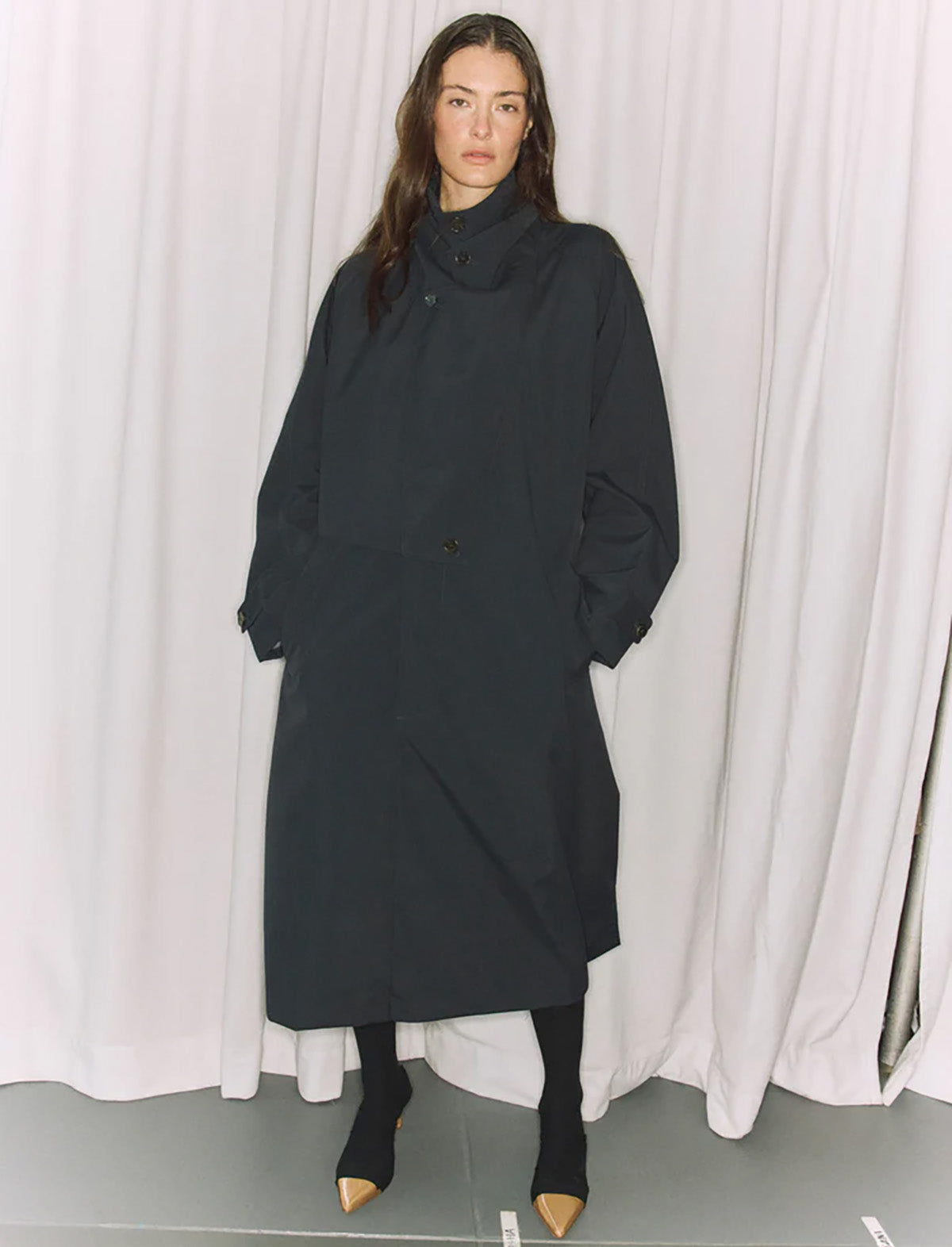 TIBI Double Collar Frank Trench in Navy