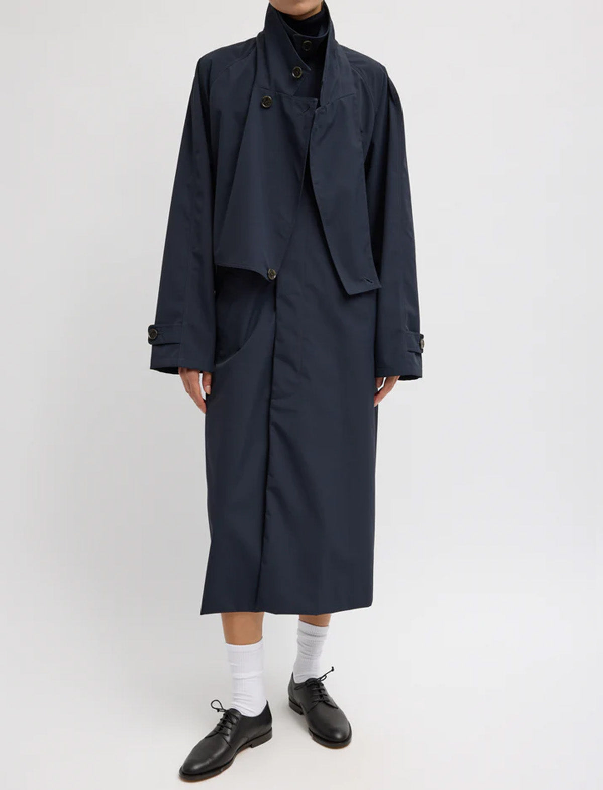 TIBI Double Collar Frank Trench in Navy