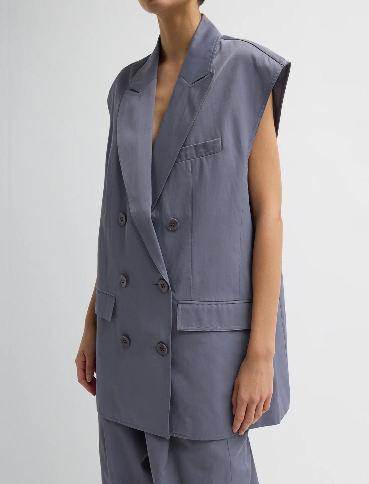 TIBI Drapey Suiting Oversized Double Breasted Vest in Deep Violet
