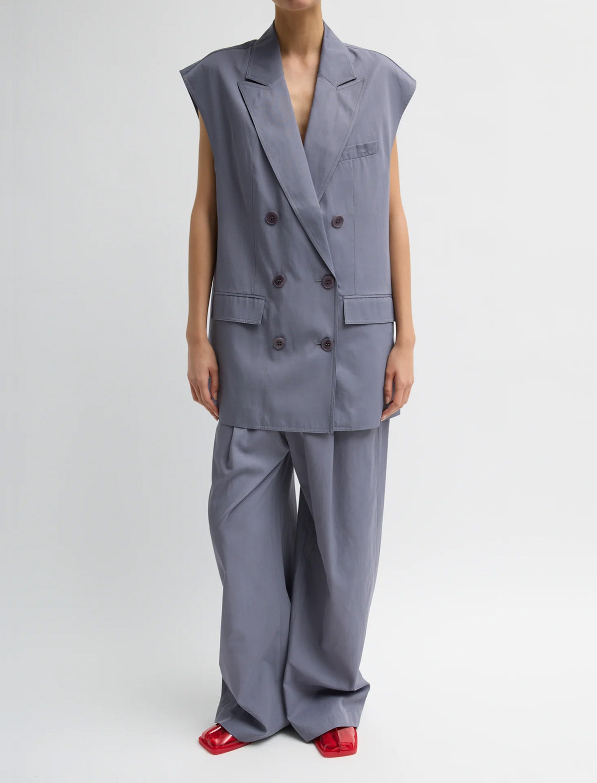 TIBI Drapey Suiting Oversized Double Breasted Vest in Deep Violet